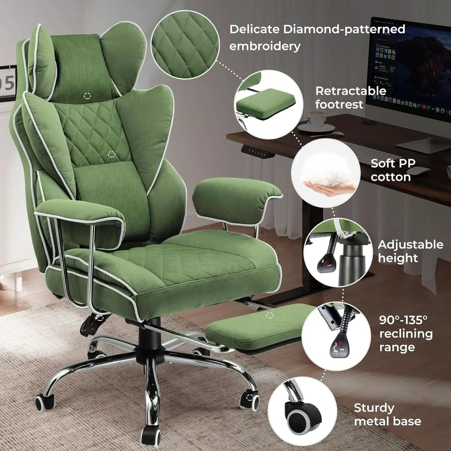 Big And Tall Gaming Chair Green With Lumbar Support from PriceLows™