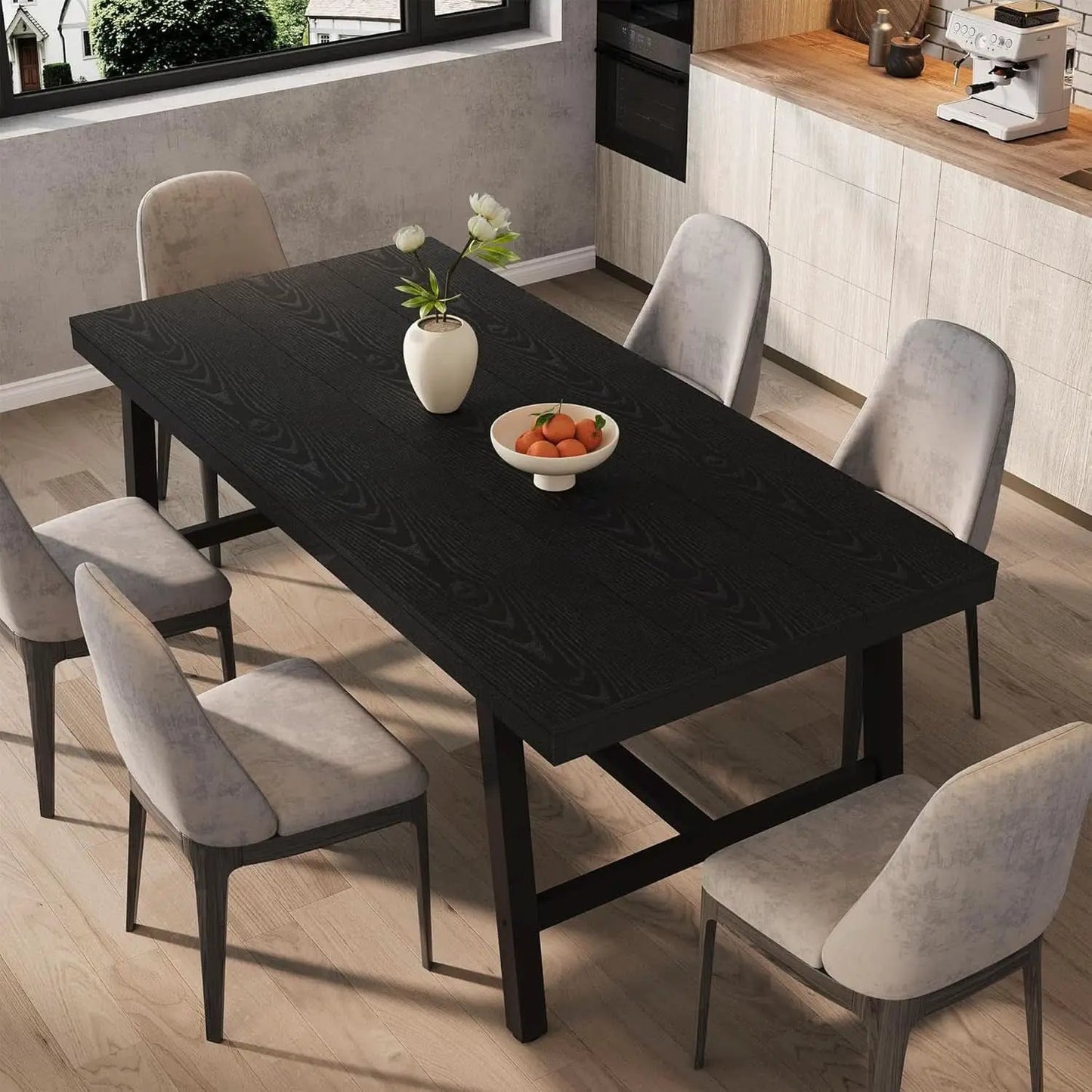 Industrial Wooden Dining Table 70 Inch Long Seats Six To Eight With Steel Frame from PriceLows™