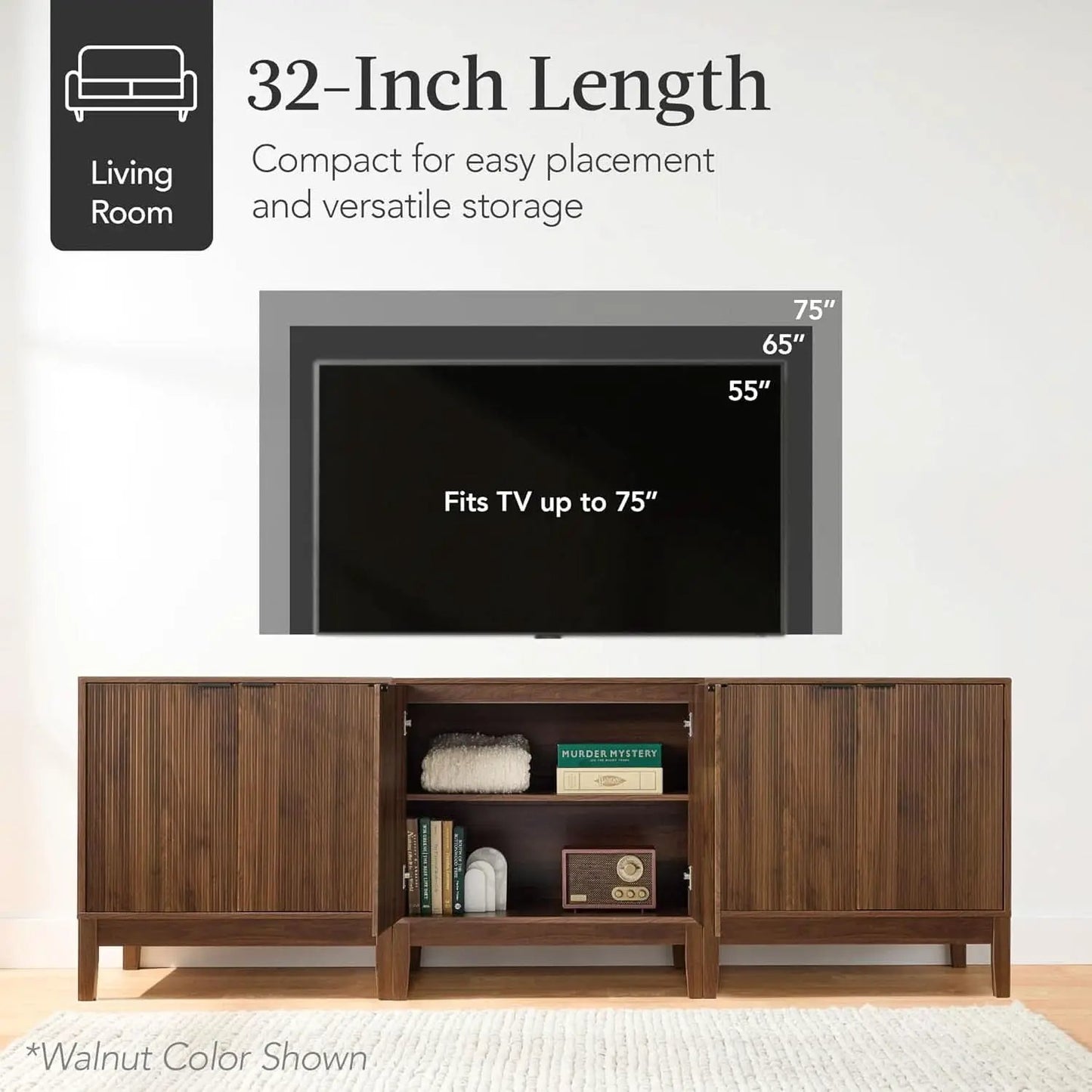Black Two Door Modern Entryway Storage Cabinet Reeded Doors from PriceLows™