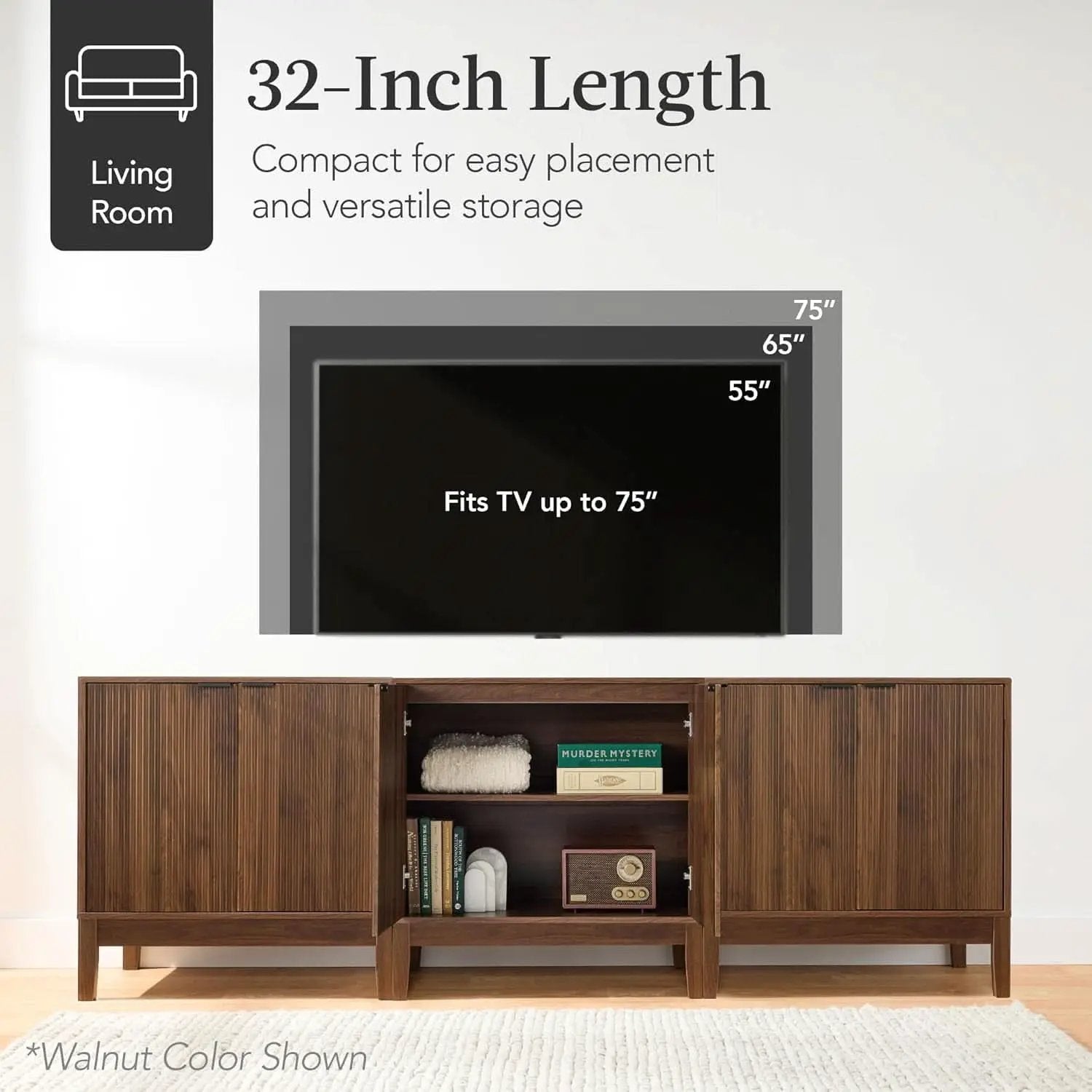 Black Two Door Modern Entryway Storage Cabinet Reeded Doors from PriceLows™