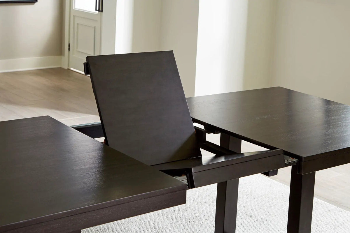 Neymorton 7-Piece Dining Set | Rectangular Extension Table | 6 Side Chairs | Dark Grayish Brown