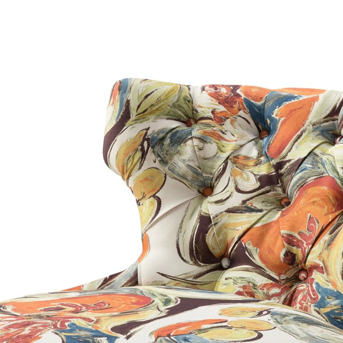 Erika Accent Chair | Printed Upholstery | Button Tufted Back | Solid Wood Frame