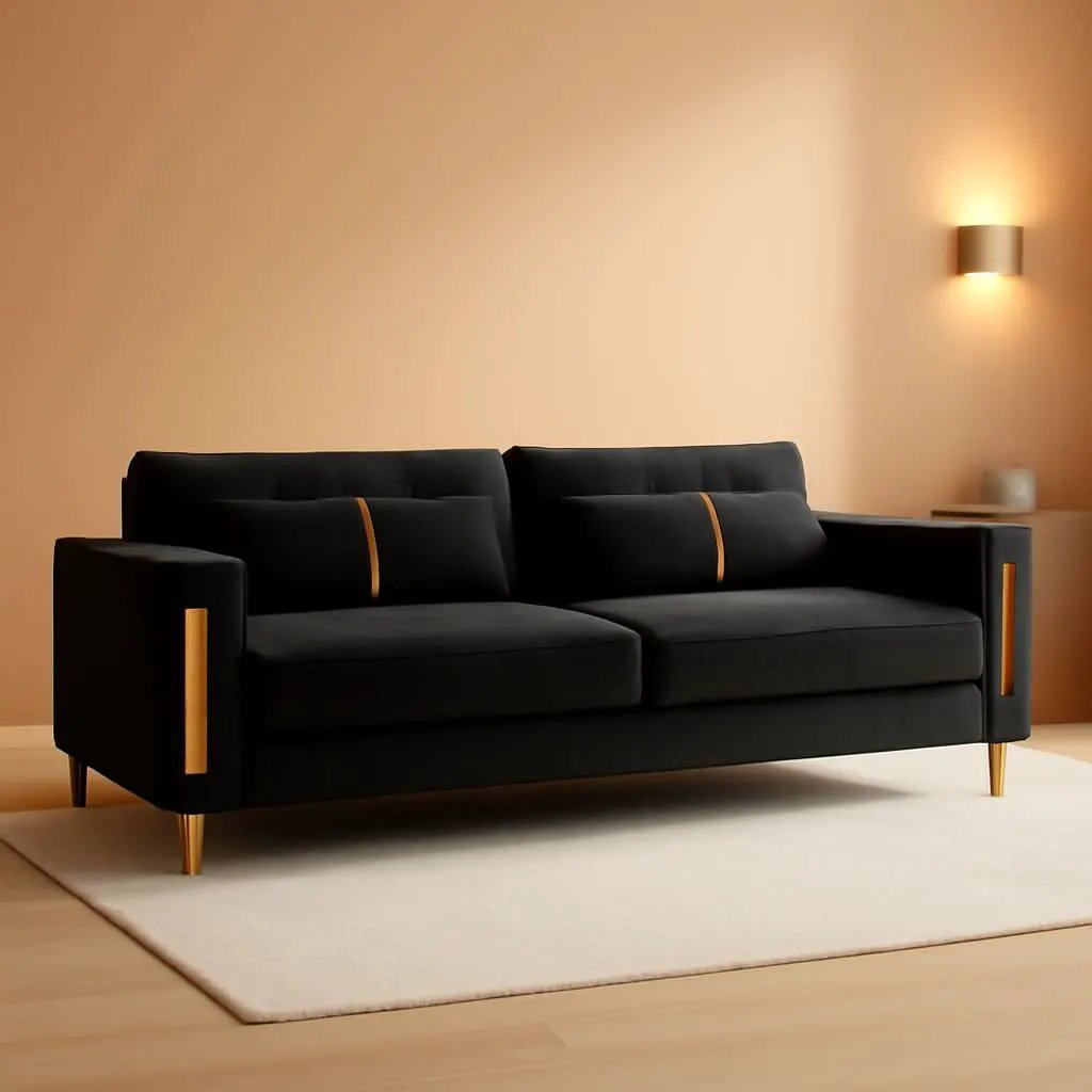 86-Inch Black Velvet Loveseat With Gold Metal Legs For Living Room from PriceLows™