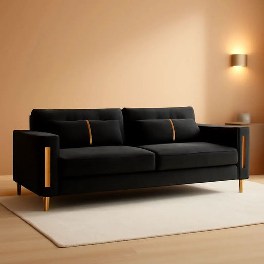 86-Inch Black Velvet Loveseat With Gold Metal Legs For Living Room from PriceLows™