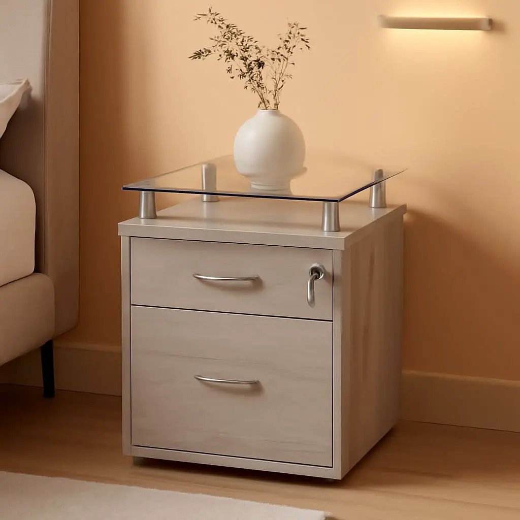Two Drawer Rolling File Cabinet With Lock And Glass Top Under Desk Printer Stand Grey Office Furniture from PriceLows™