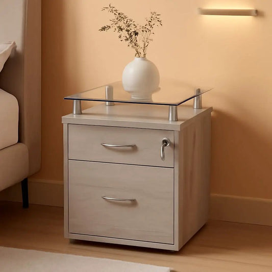 Two Drawer Rolling File Cabinet With Lock And Glass Top Under Desk Printer Stand Grey Office Furniture from PriceLows™