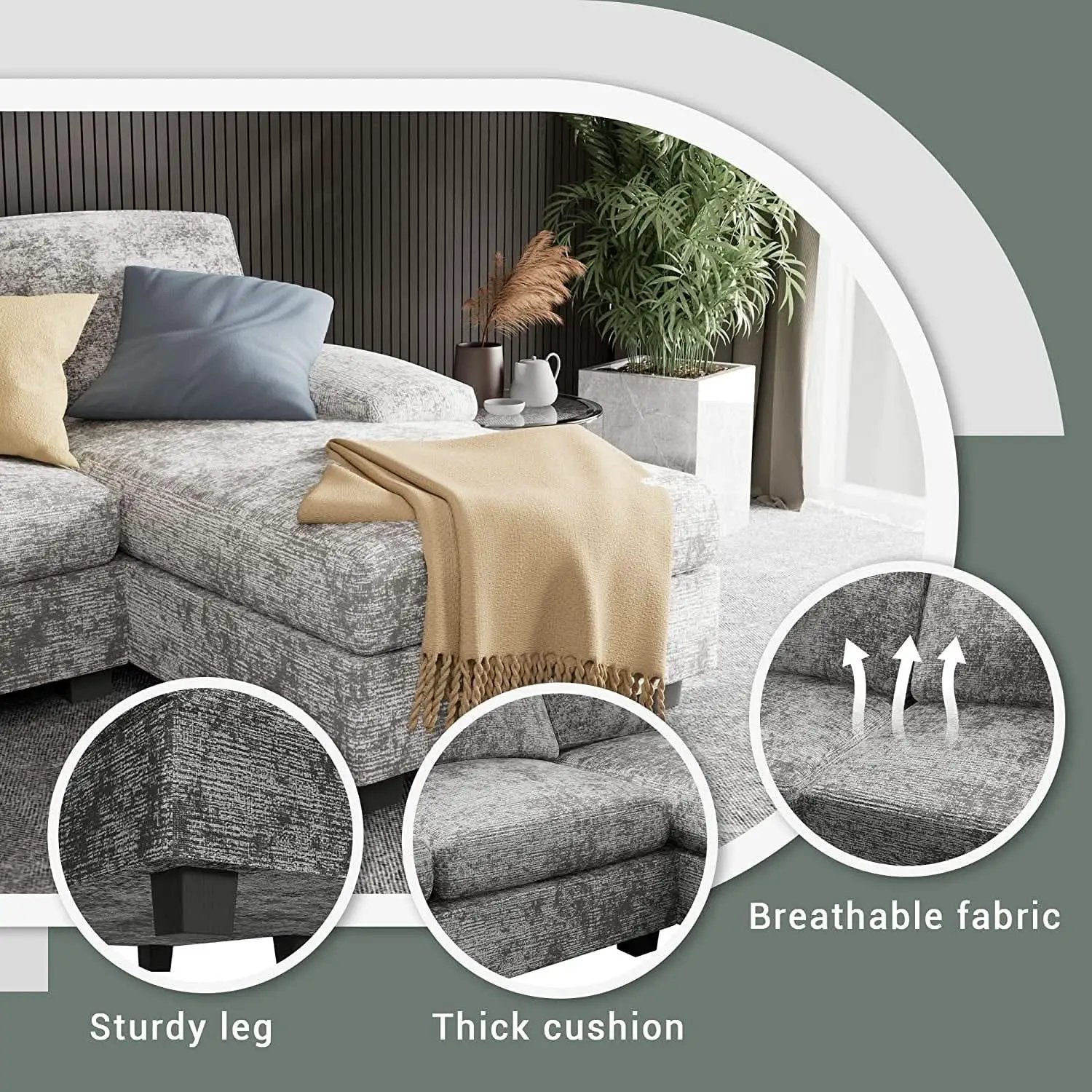 2 Piece Fabric Sectional Sofa With Reversible Chaise from PriceLows™