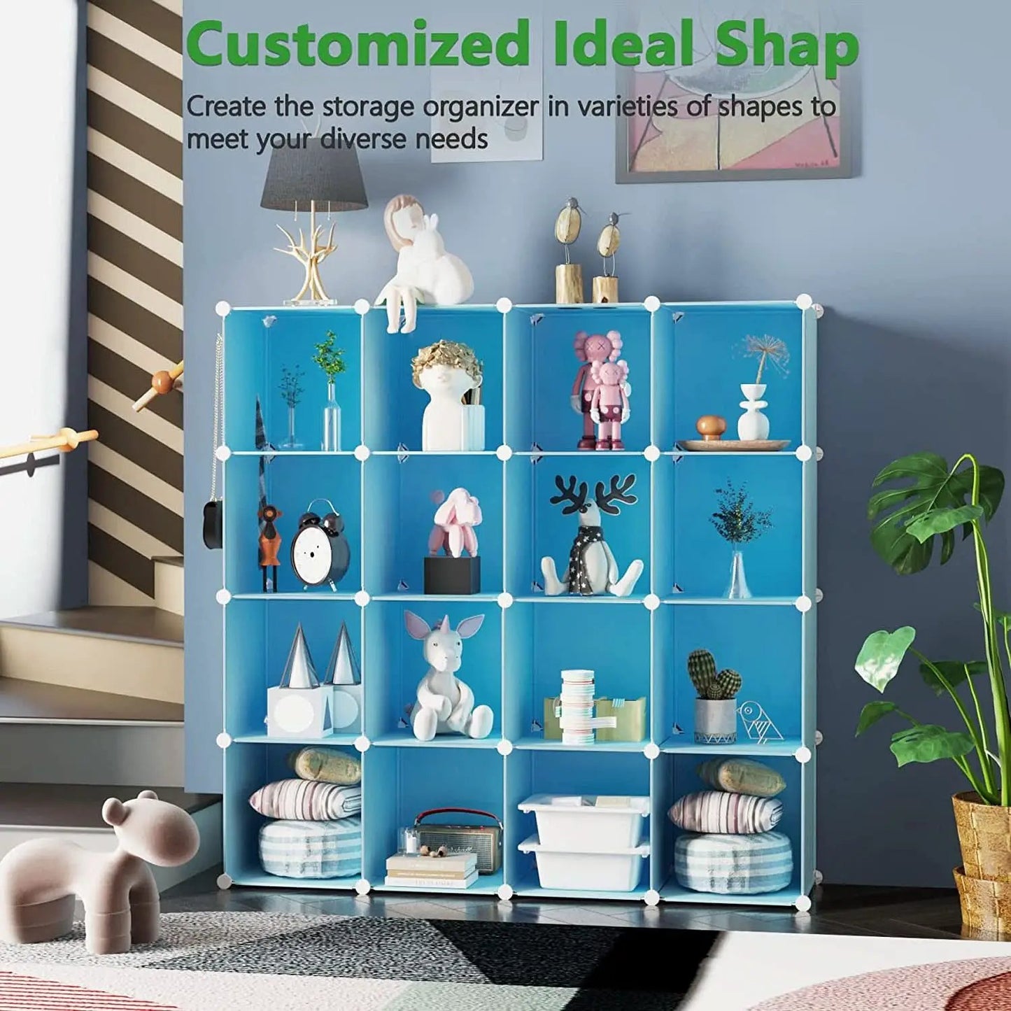 16-Cube Blue Storage Organizer for Home and Office from PriceLows™