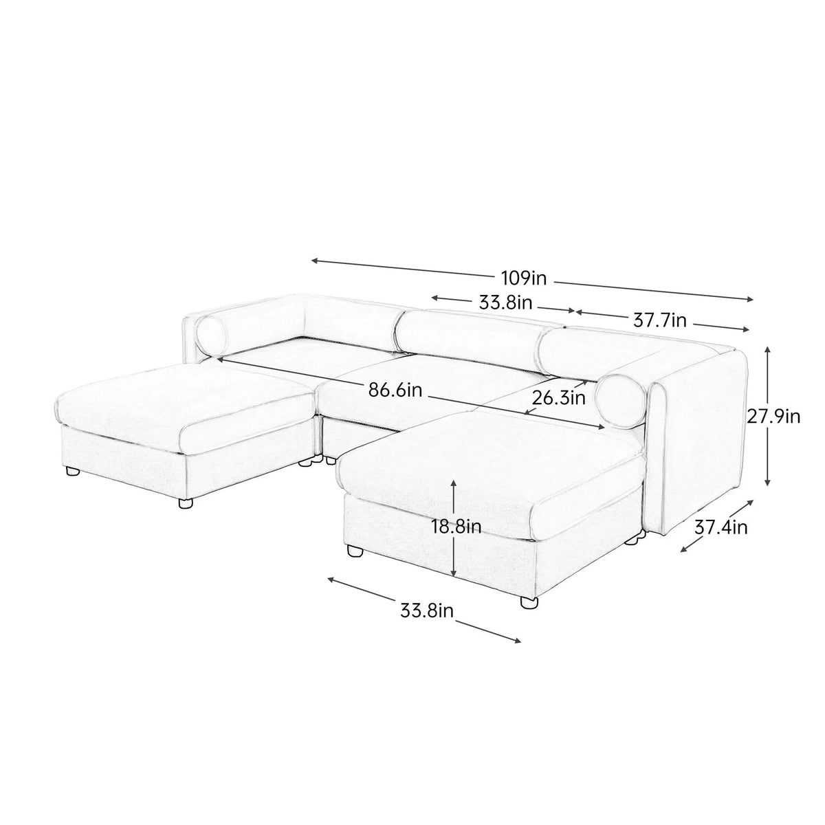Contemporary Elegant Sofa With Storage And Ottoman 2 Piece Living Room Set | 2 Piece Living Room Set | Living Room Furniture | Living Room