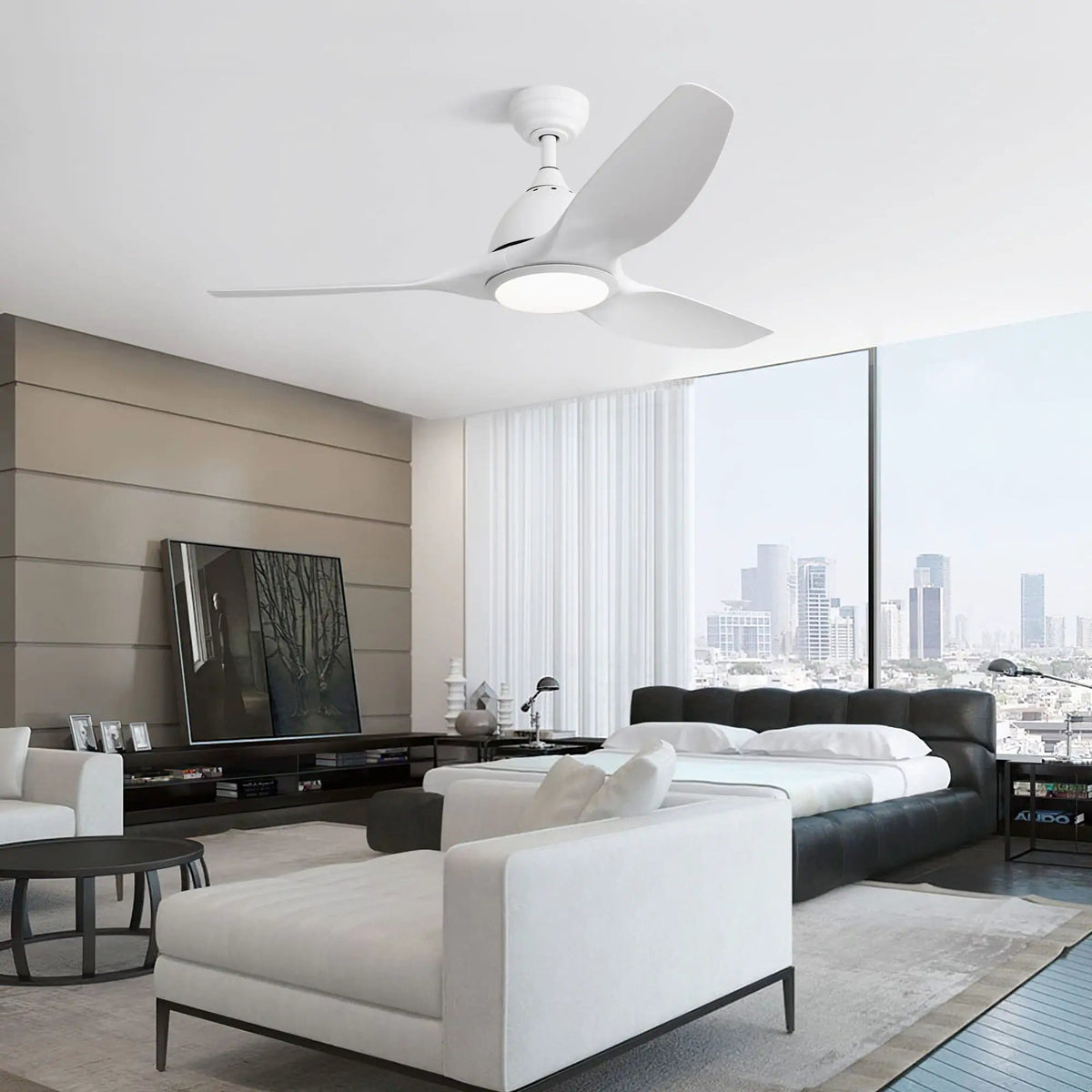 Modern Ceiling Fan With 22W Led Light, 3 ABS Fan Blades Dc Motor Ceiling Fan For | 52 x 52 x 14.6 in | Steel | Bedroom