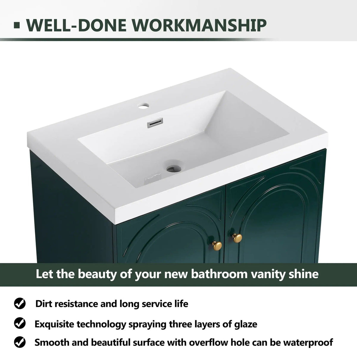 Contemporary Freestanding Bathroom Vanity With Resin Sink & Soft-Close Cabinet Doors | 7 Pieces | Stainless Steel & Plywood | Bathroom