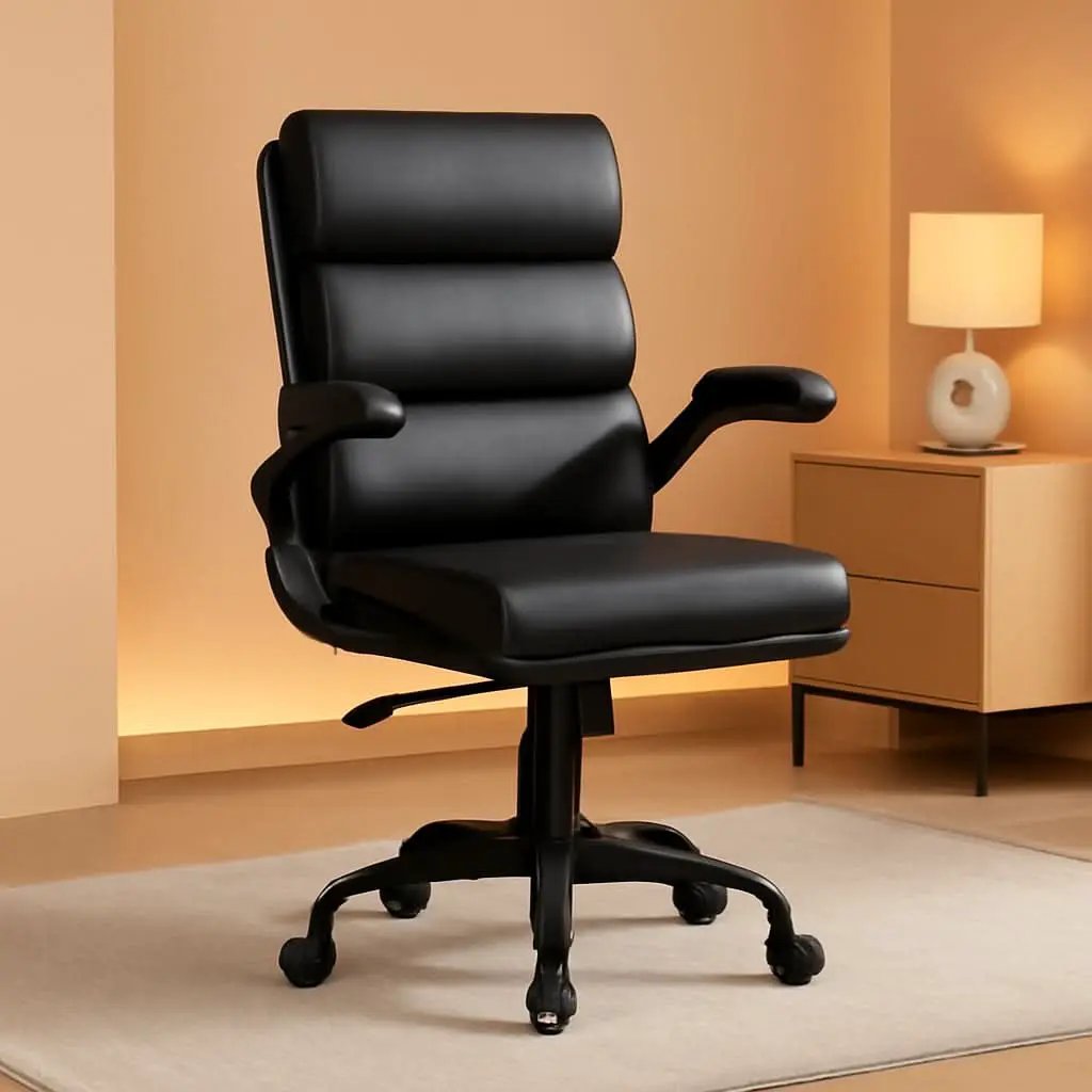 Bonded Leather Office Chair With Flip Up Arms Black from PriceLows™