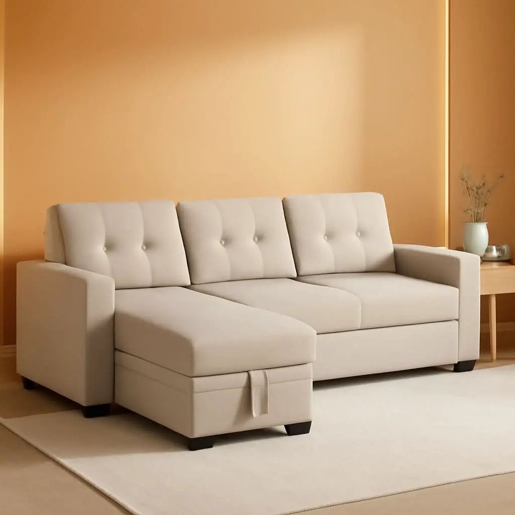 Beige L Shaped Convertible Sleeper Sectional Couch from PriceLows™