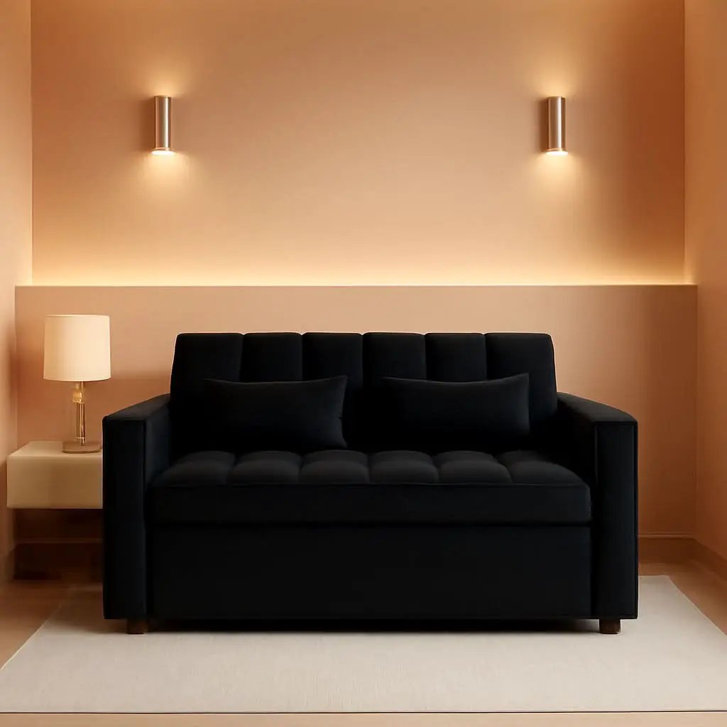 Black Convertible Sofa Bed With Reclining Backrest from PriceLows™