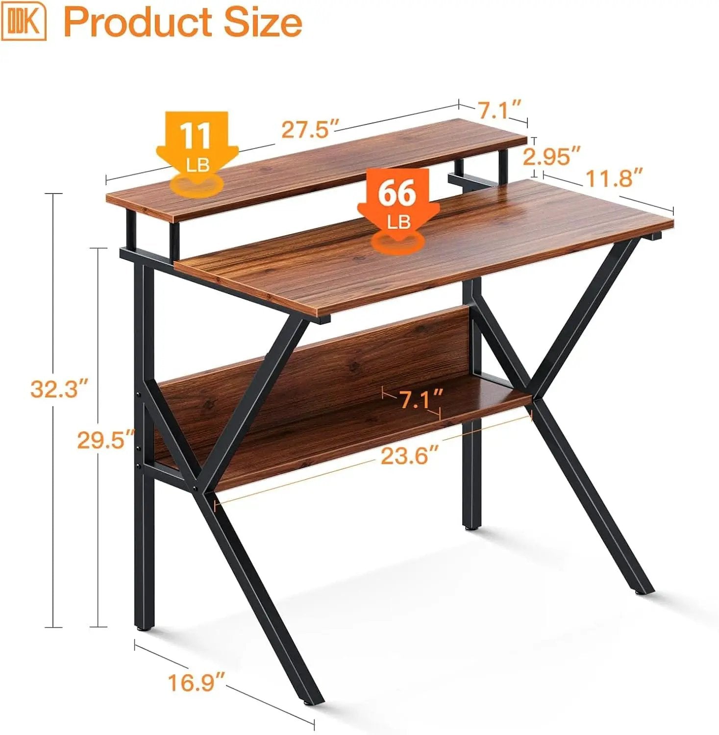 Espresso 27.5 Inch Compact Desk With Monitor Stand from PriceLows™