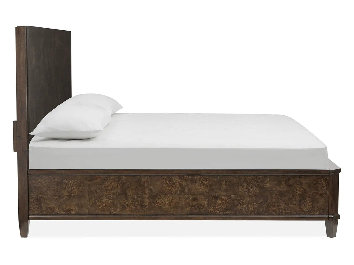 Rowan Panel Bed | Mappa Burl Veneers | Mixed Materials | Handsome Bedroom Collection