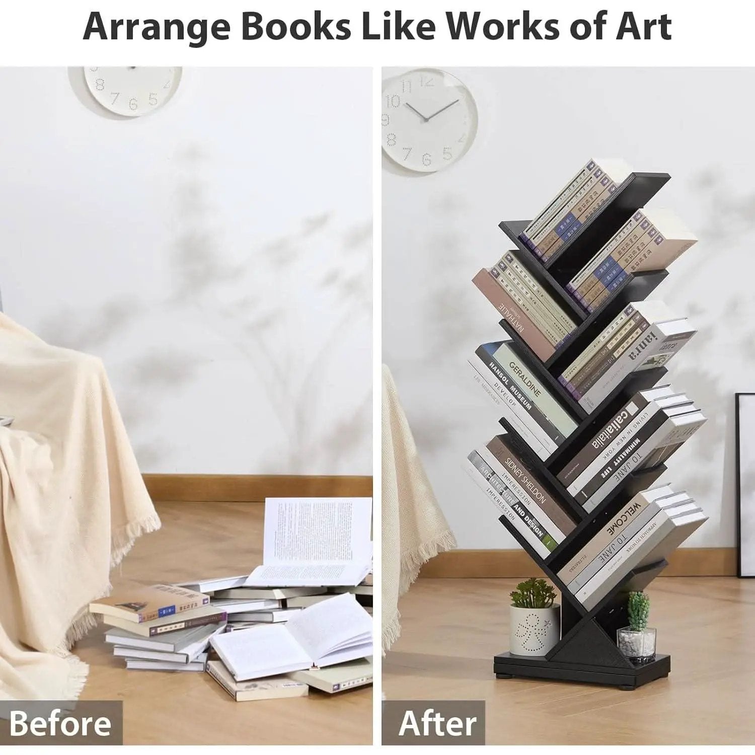 8 Tier Tree Bookshelf Natural Wood Finish Bookcase from PriceLows™