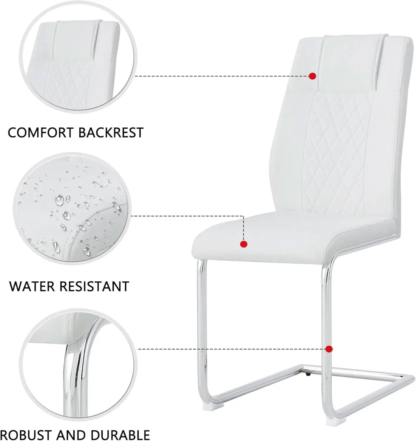 White Faux Leather Dining Chairs Four Pack Chrome Finish from PriceLows™