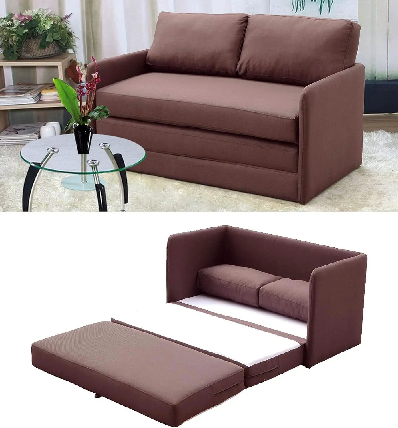 Brown Modern Loveseat Sleeper Sofa Bed For Small Spaces from PriceLows™