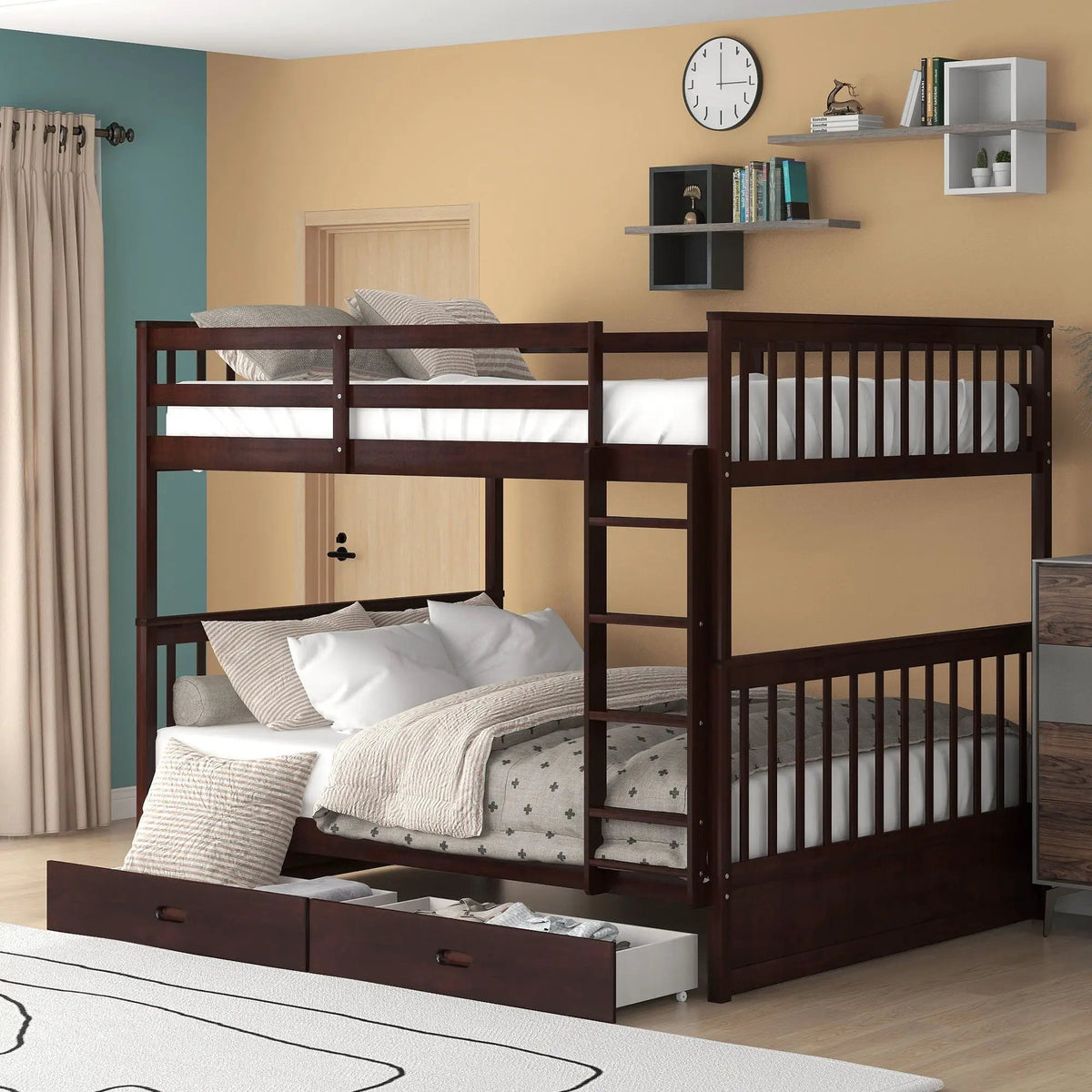 Bunk Bed With Ladders | 2 Storage Drawers | Space-Saving Design | Sleepover Ready