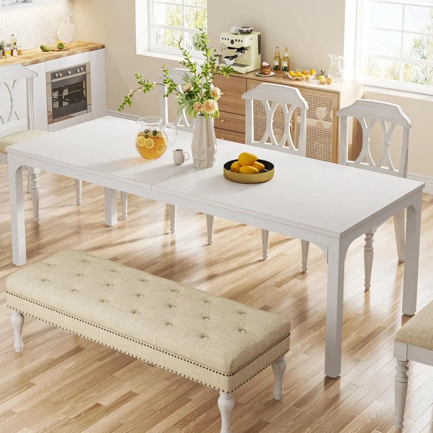 White 78-Inch Dining Table For 6-8, Rectangular Dining Room from PriceLows™