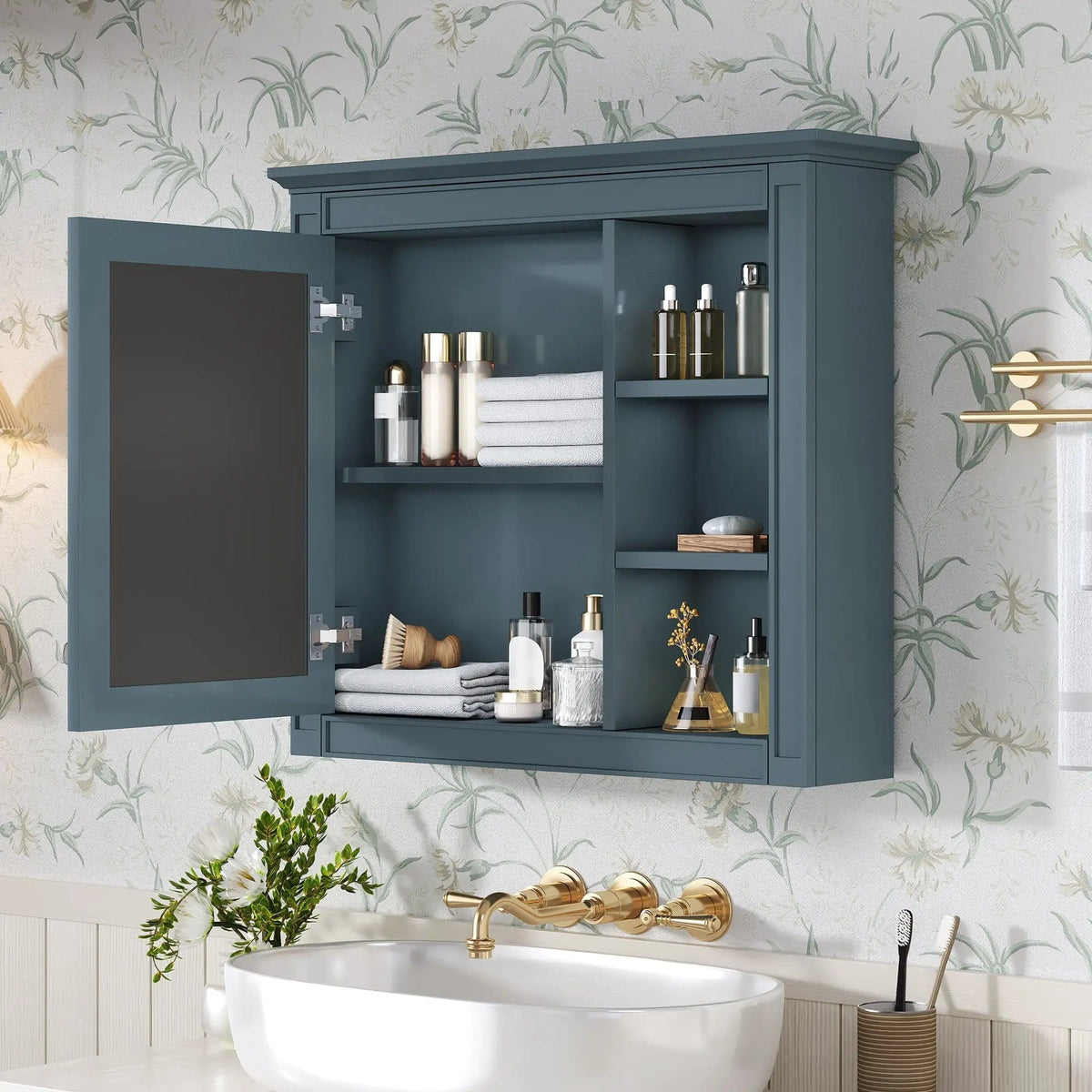 Modern Wall-Mounted Medicine Cabinet With Mirror | 2 Pieces | Iron & Mdf | Home