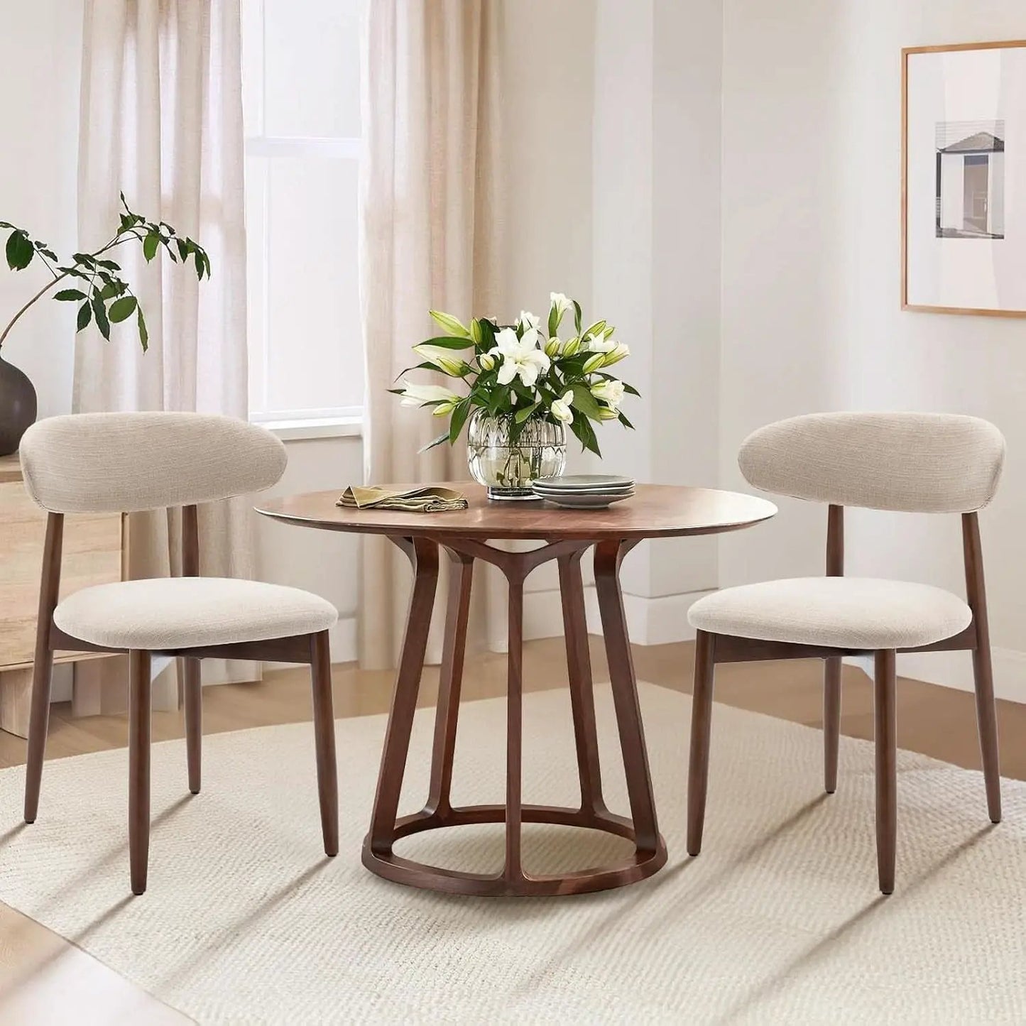 Beige Upholstered Contemporary Wood Dining Chair Set from PriceLows™