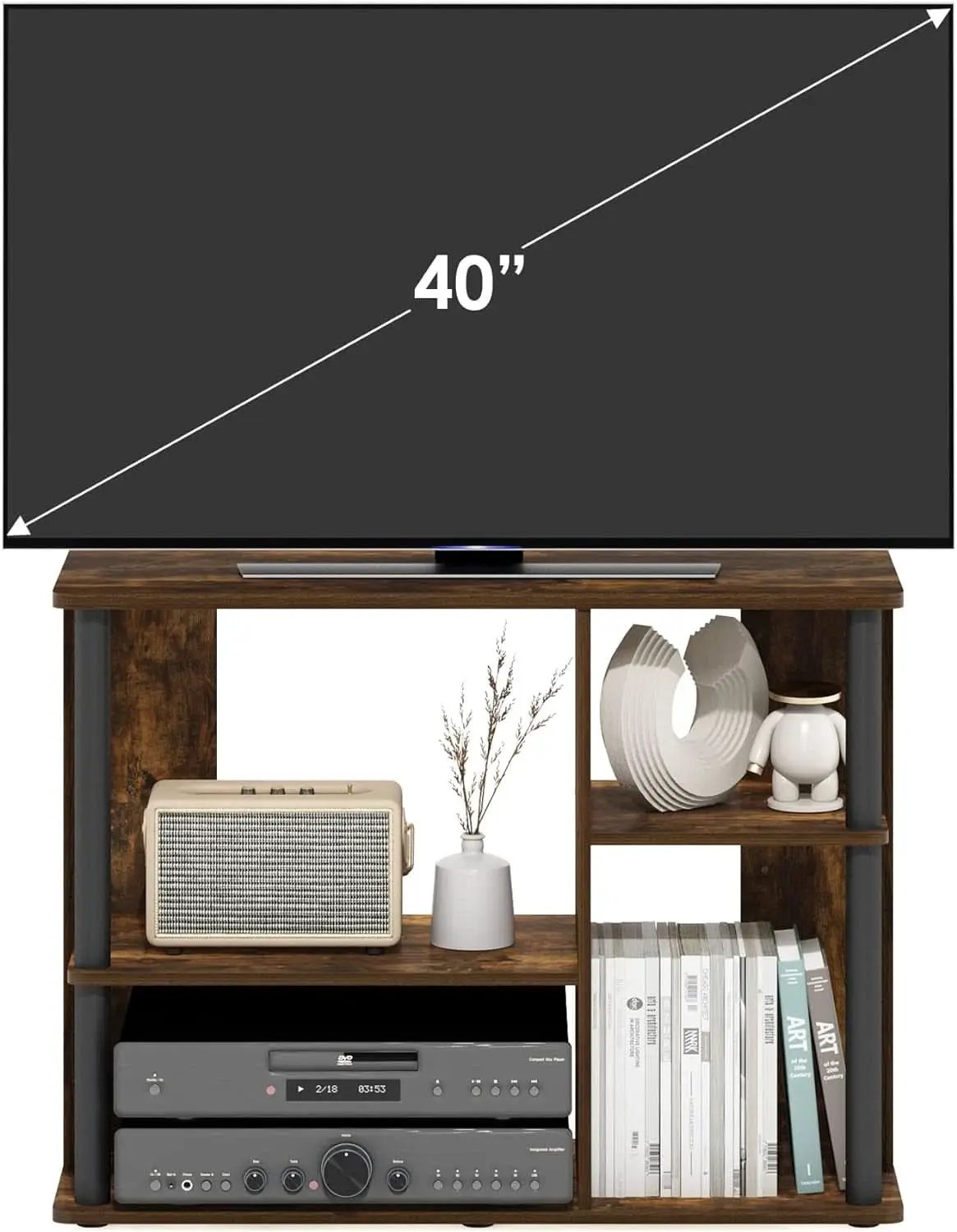 Classic TV Stand For 40 Inch TVs Amber Pine Black Storage from PriceLows™