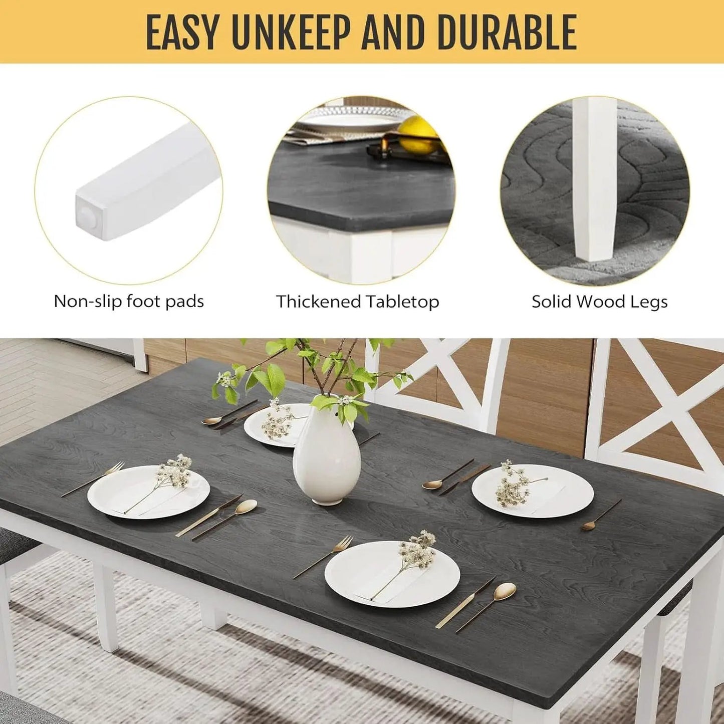 White Slate Grey Solid Wood Contemporary Dining Table Six Seater from PriceLows™