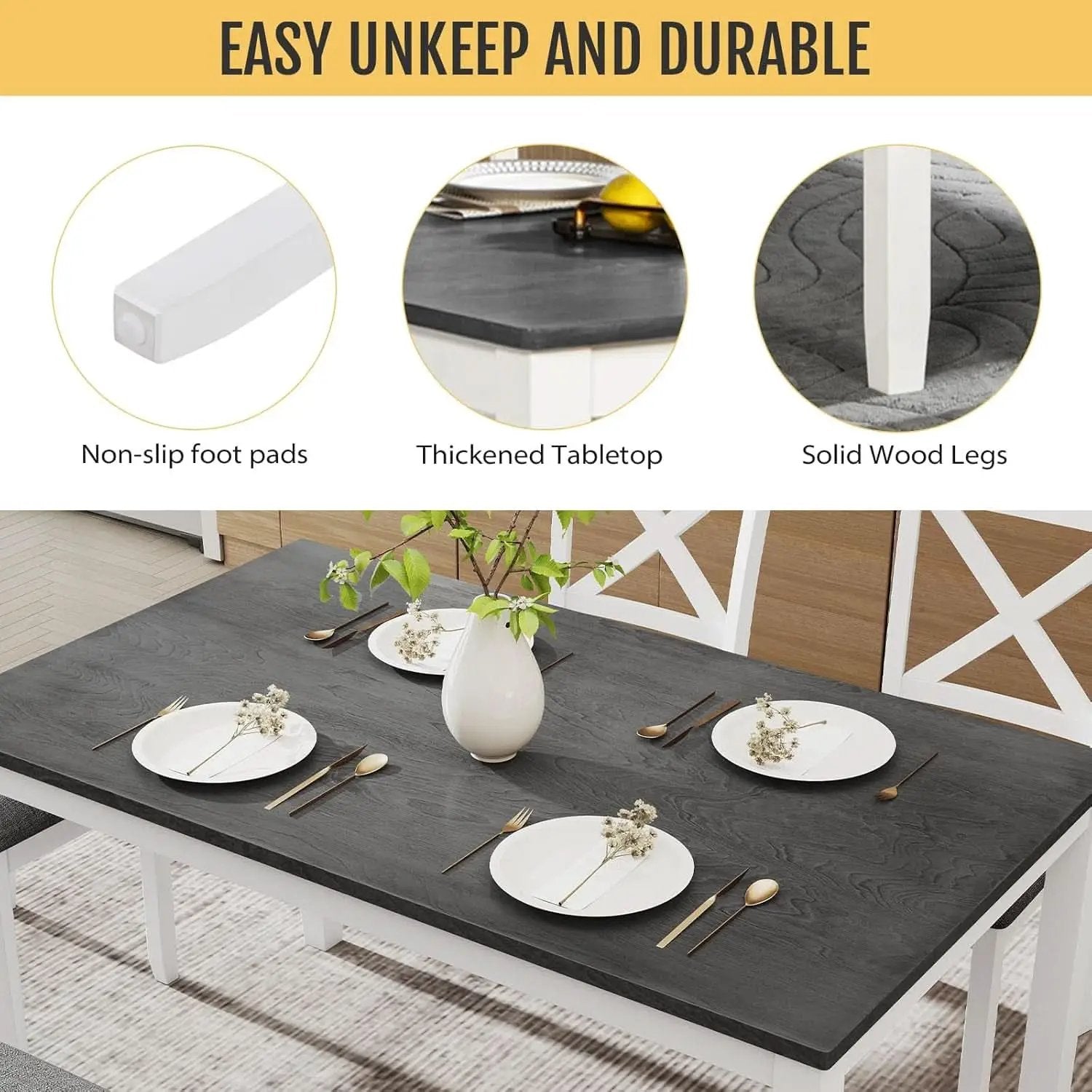 White Slate Grey Solid Wood Contemporary Dining Table Six Seater from PriceLows™