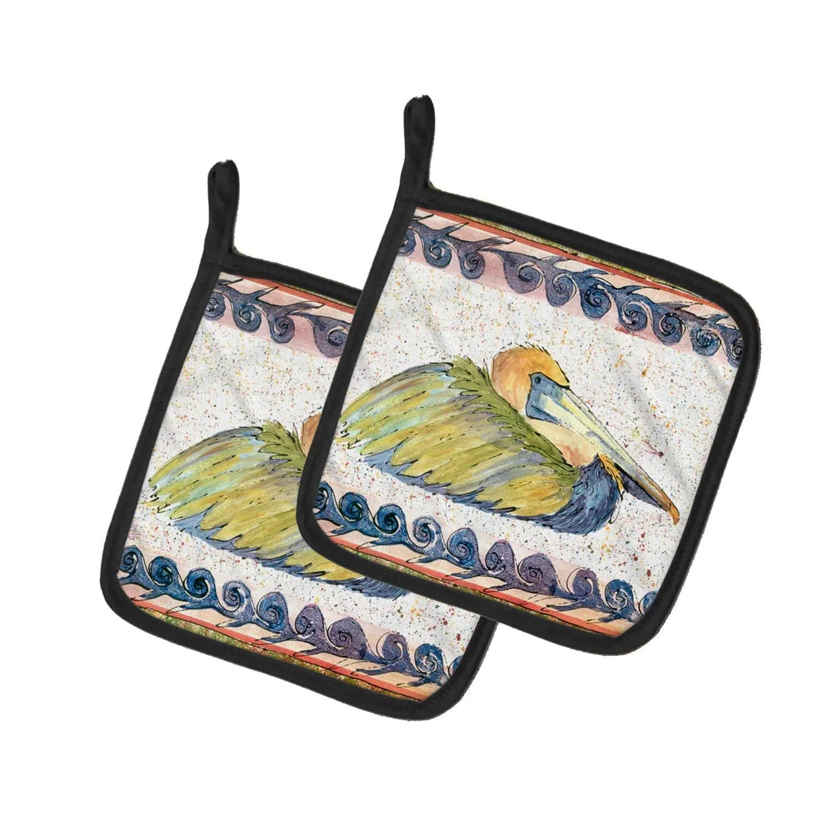 Pot Holder Set of 2 | Heat Resistant Quilted Hot Pads | 7.5 x 7.5 Inch | Bird - Pelican