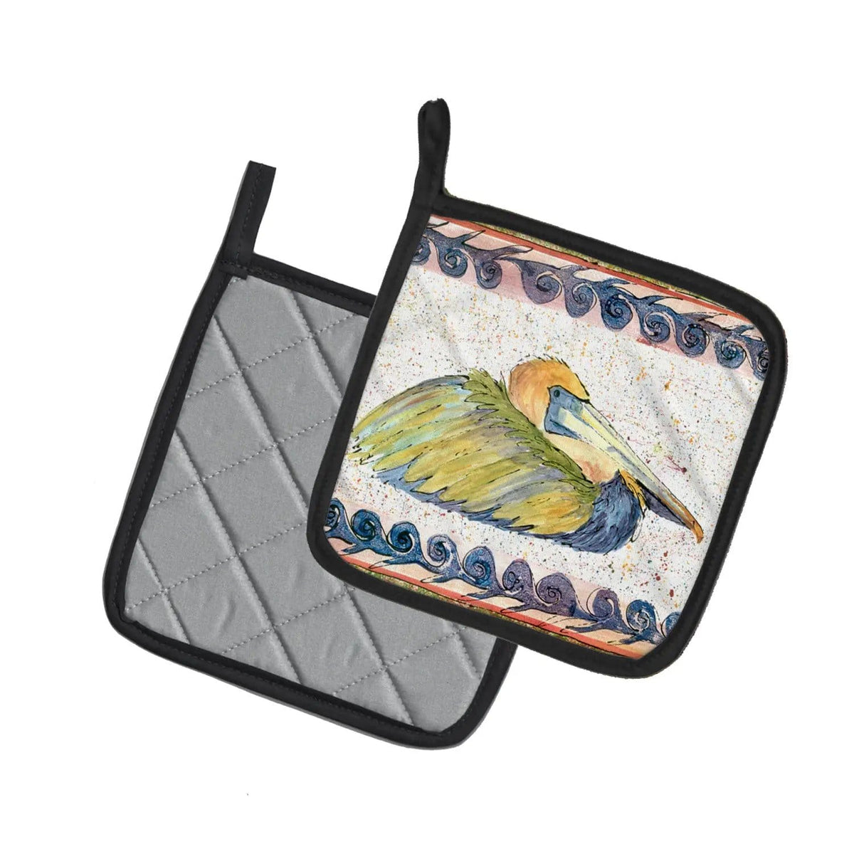 Pot Holder Set of 2 | Heat Resistant Quilted Hot Pads | 7.5 x 7.5 Inch | Bird - Pelican