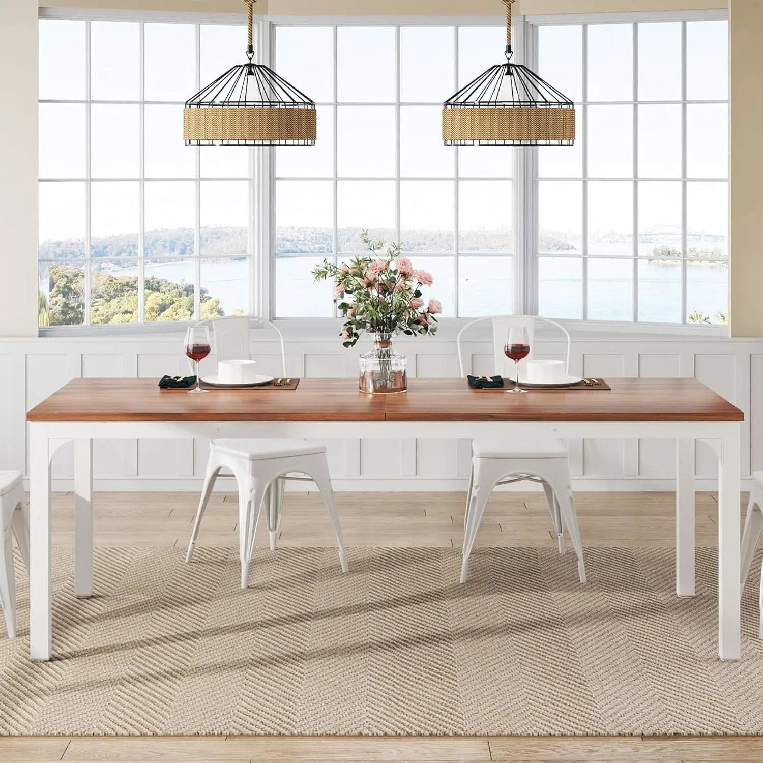 78 Inch Rustic Walnut Dining Table For 6 To 8 People from PriceLows™