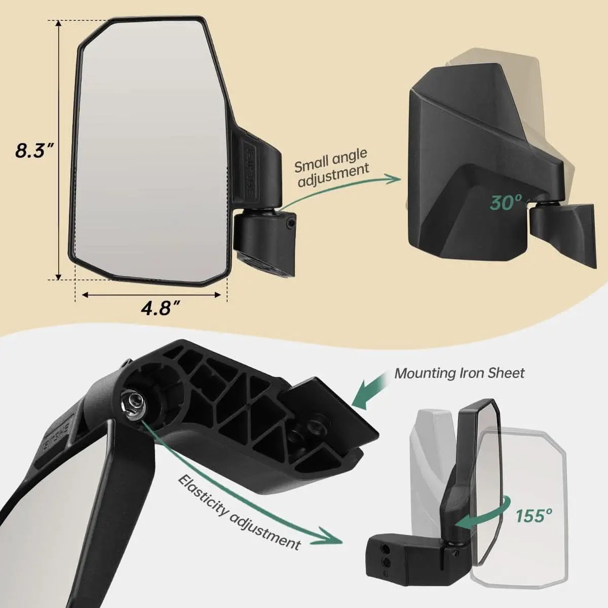 Ranger Door Mounted Side View Mirror With Spring Back from PriceLows™