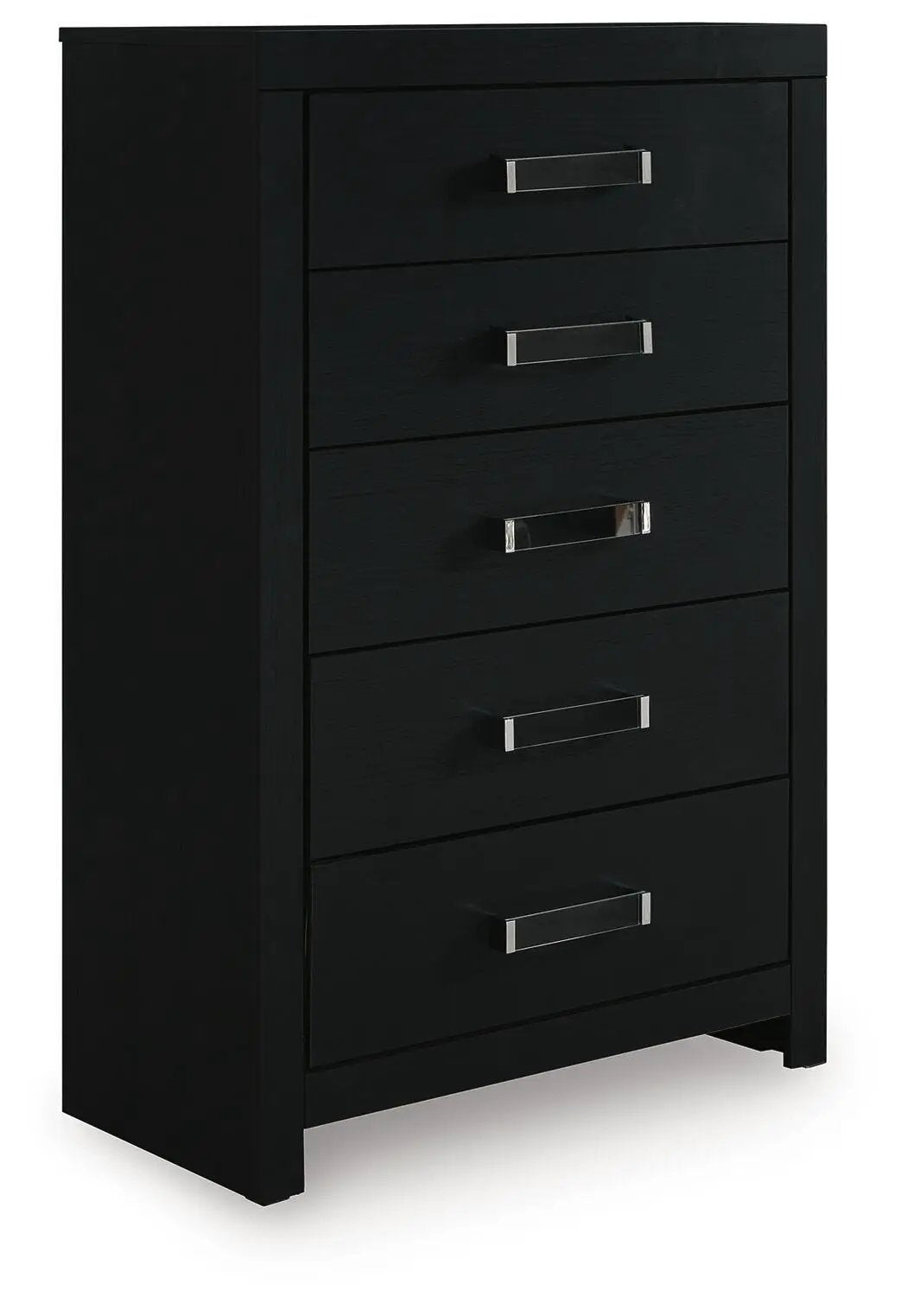 Maeling Five Drawer Chest | Modern Glamour Style | Sleek Matte Finish | Acrylic And Chrome-Tone Hardware
