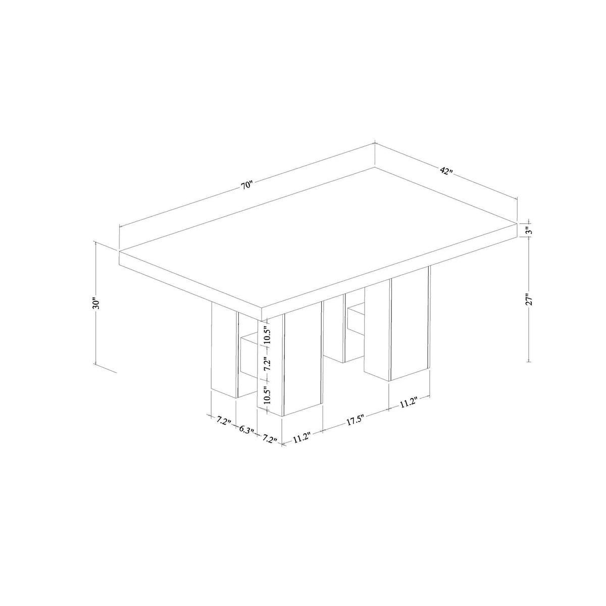 Jhoanna Dining Table | 70 x 42 x 30.25 in | Rubberwood & Mdf | Black