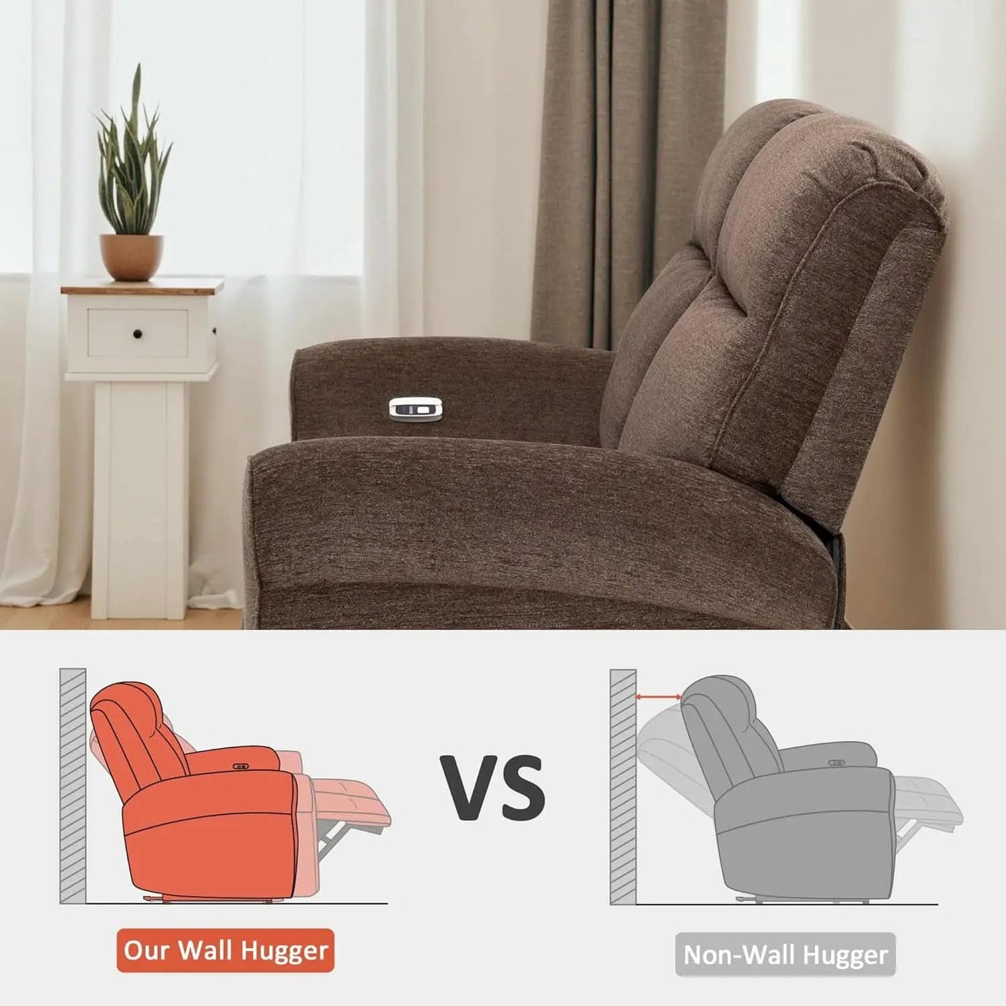 Fabric 64.6 Inch Dark Brown Wall Hugger Power Recliner Loveseat from PriceLows™