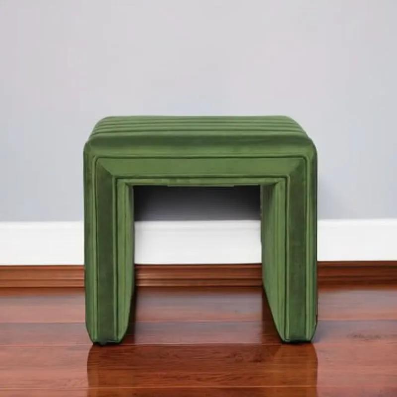 Elegant Green Velvet Tufted Channel Ottoman Footstool from PriceLows™