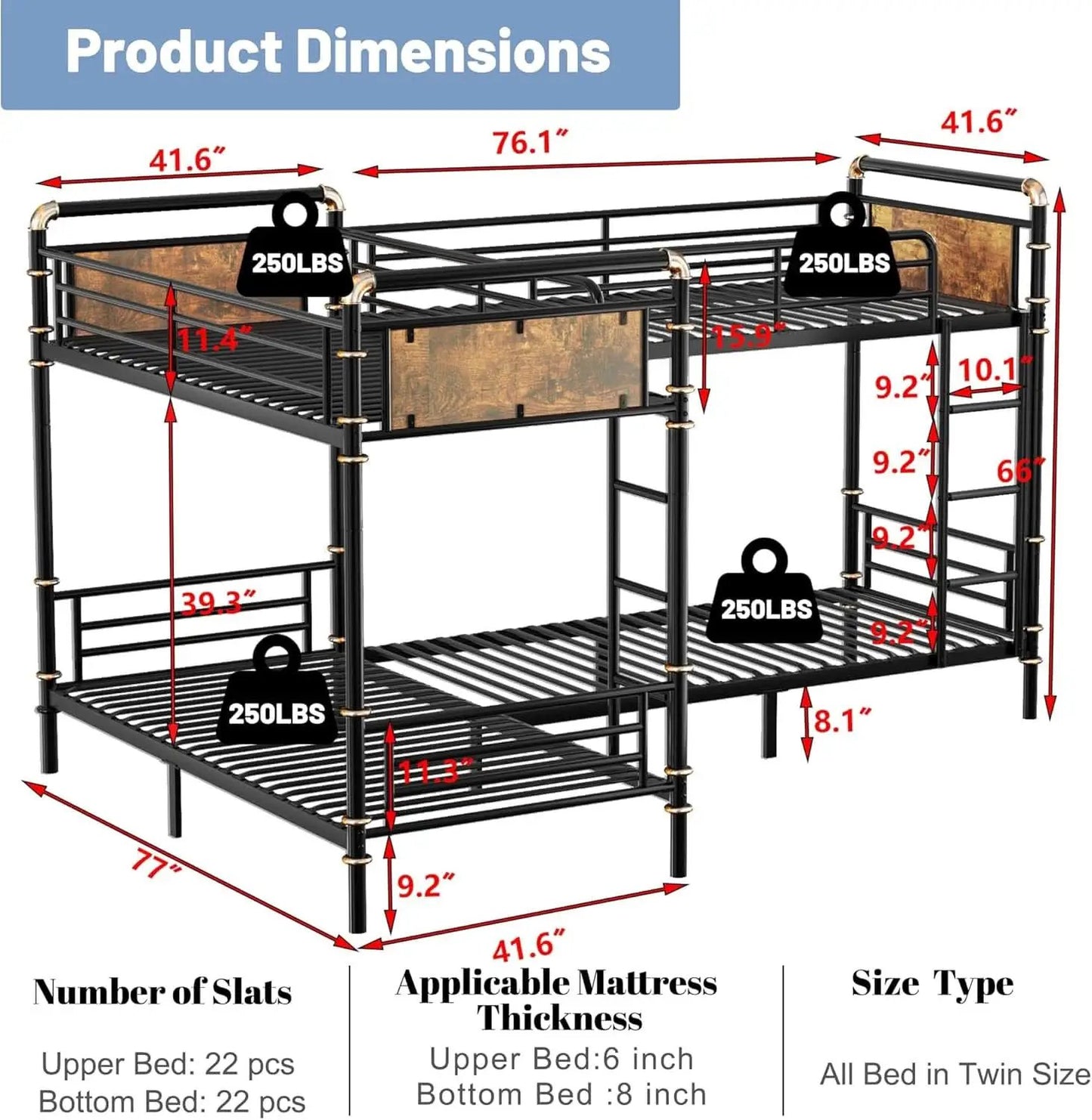 Quad Bunk Bed Twin Size Metal With Ladders Detachable Black from PriceLows™