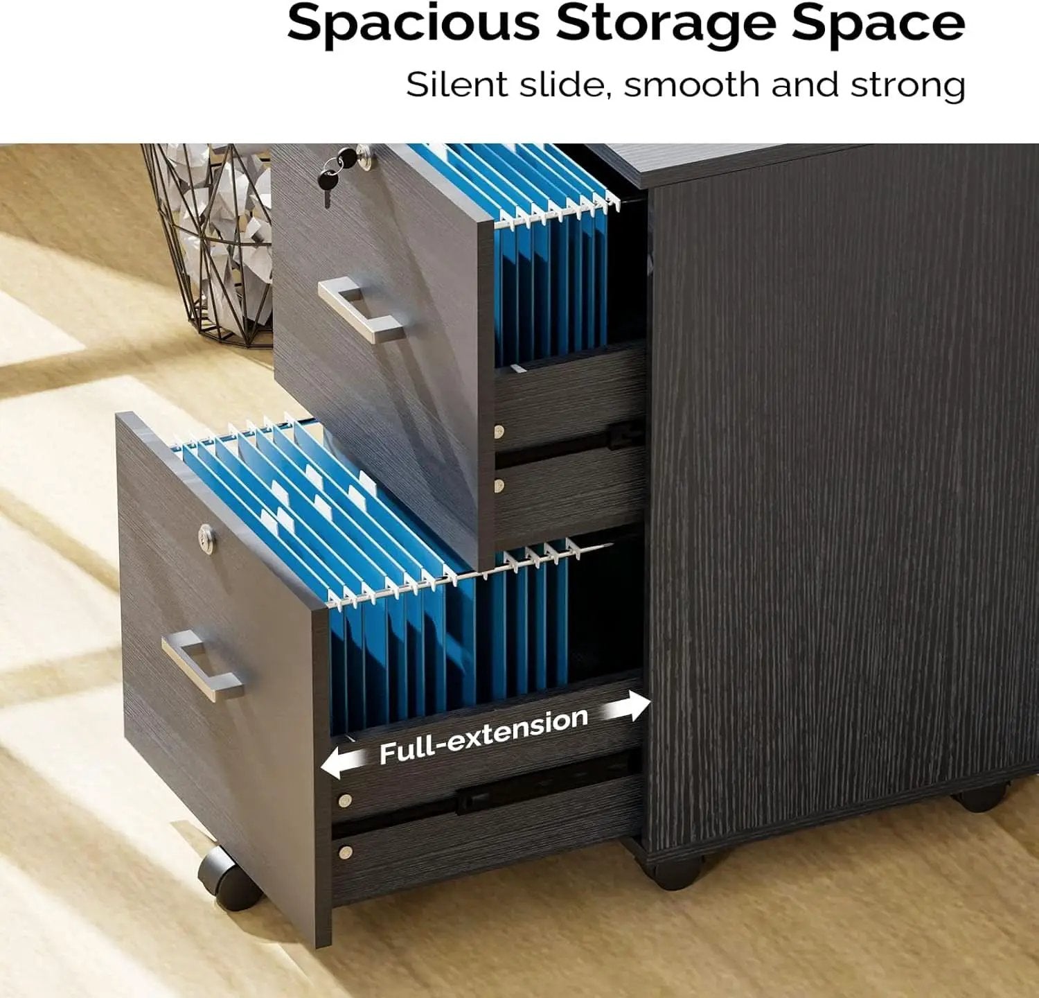 2 Drawer Rolling File Cabinet With Lock For Letter Size Folders Under Desk Black from PriceLows™
