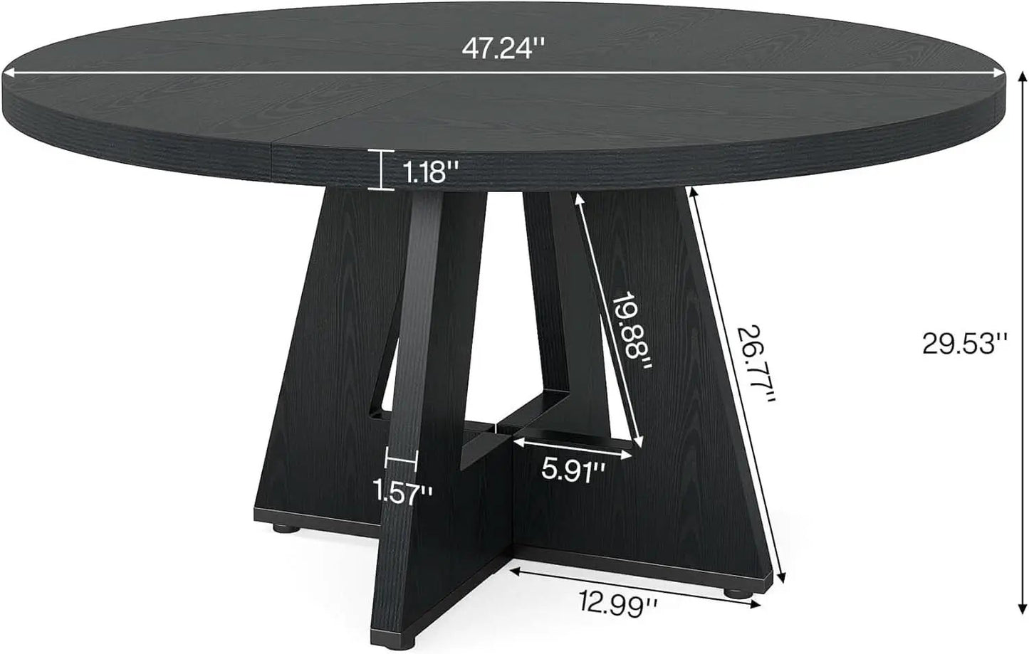 Round Wood Dining Table Farmhouse 47 Inch For Dining Room With Cross Base Black from PriceLows™