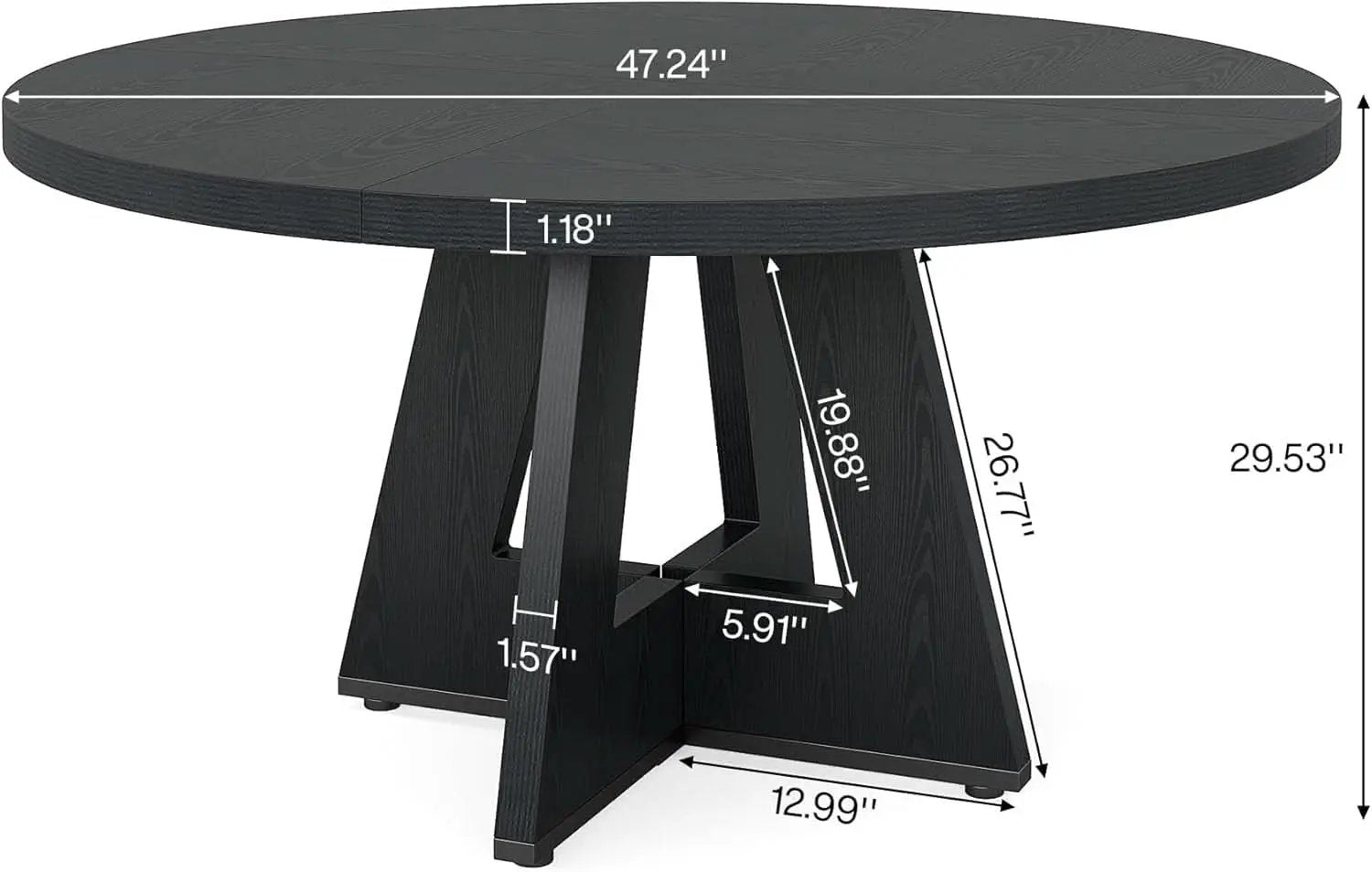 Round Wood Dining Table Farmhouse 47 Inch For Dining Room With Cross Base Black from PriceLows™