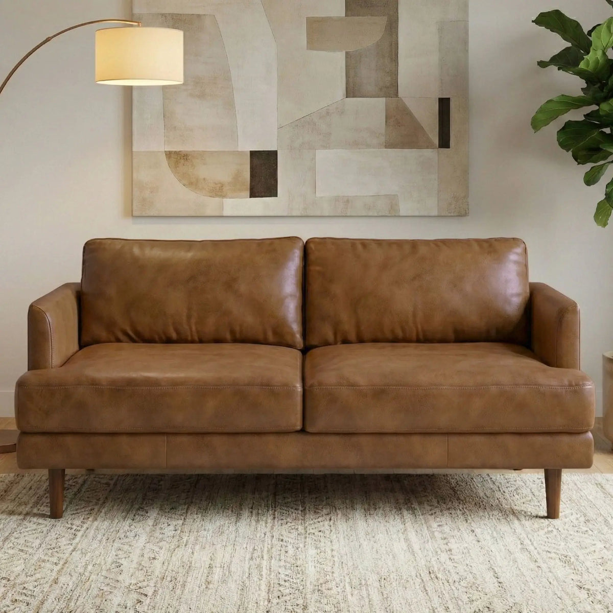 Livingston Upholstered Sofa | Genuine Aniline Leather | 7 Inch Thick Cushions | 76 Inch Length