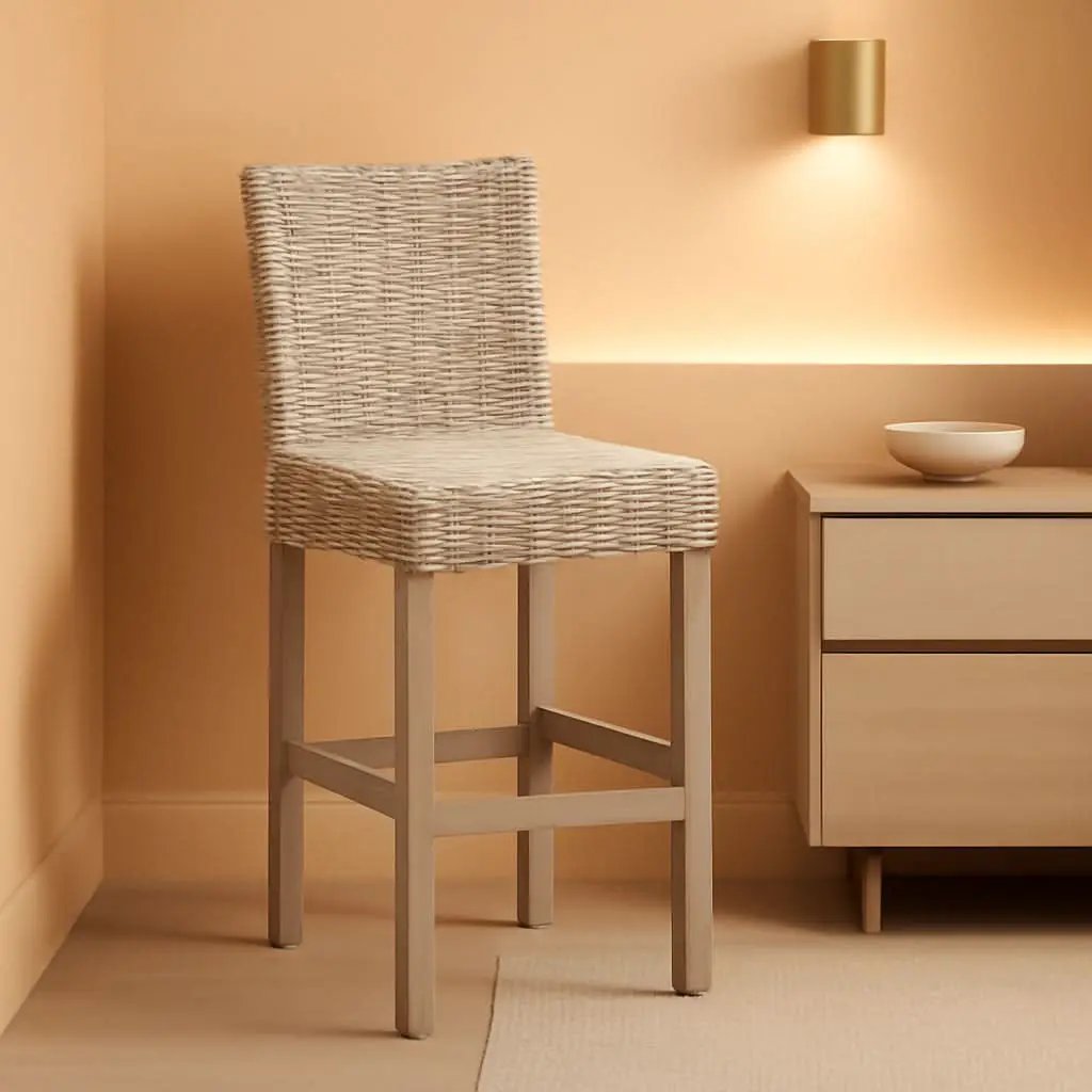 Grey Wash Rattan 30 Inch Bar Stool With Parsons Legs from PriceLows™