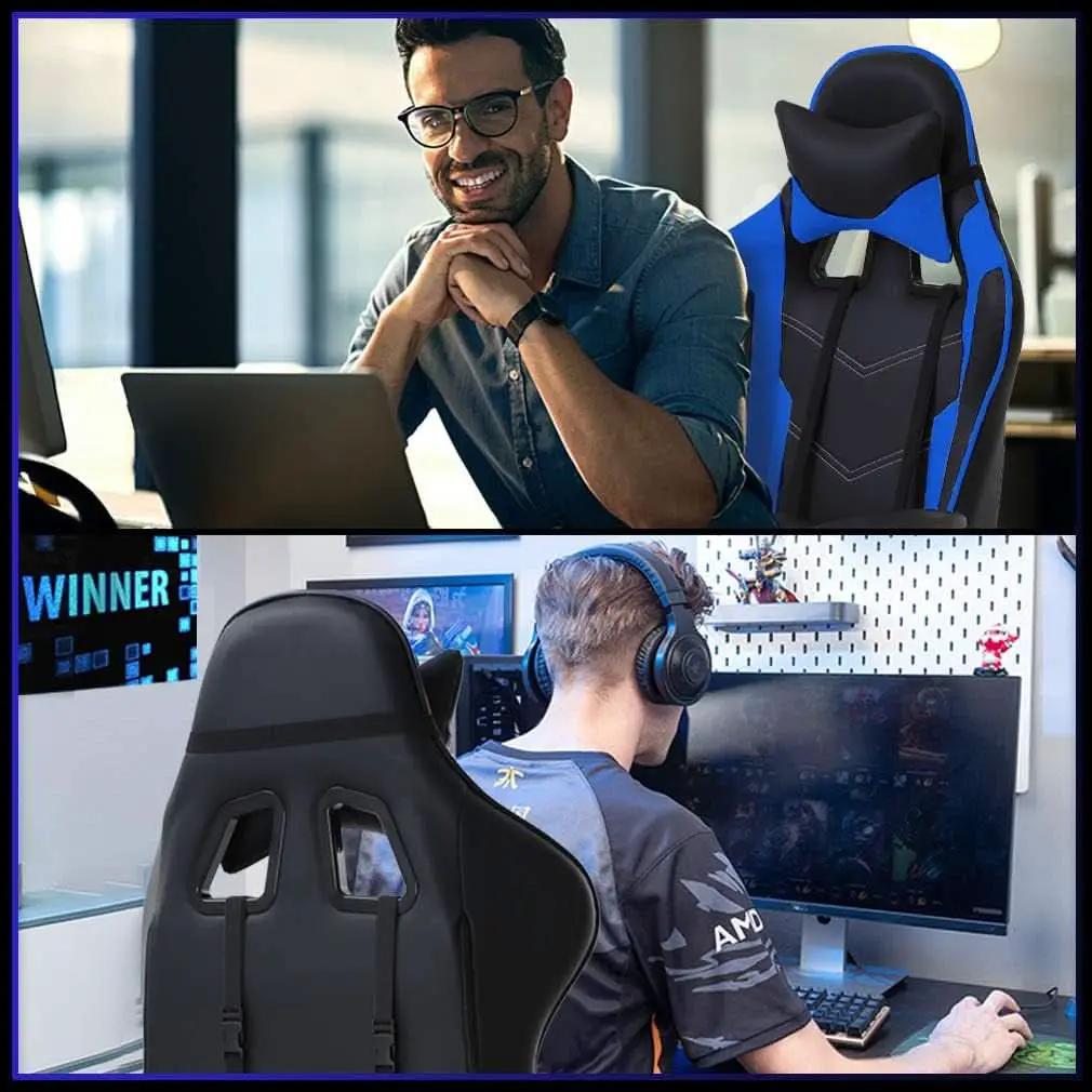 Blue Gaming Chair With Footrest And Lumbar Support For Desk from PriceLows™