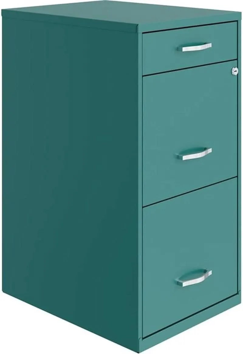 Turquoise Metal 3 Drawer Vertical Filing Cabinet Lockable 27.32 Inch Pre Assembled For Home Or Office from PriceLows™