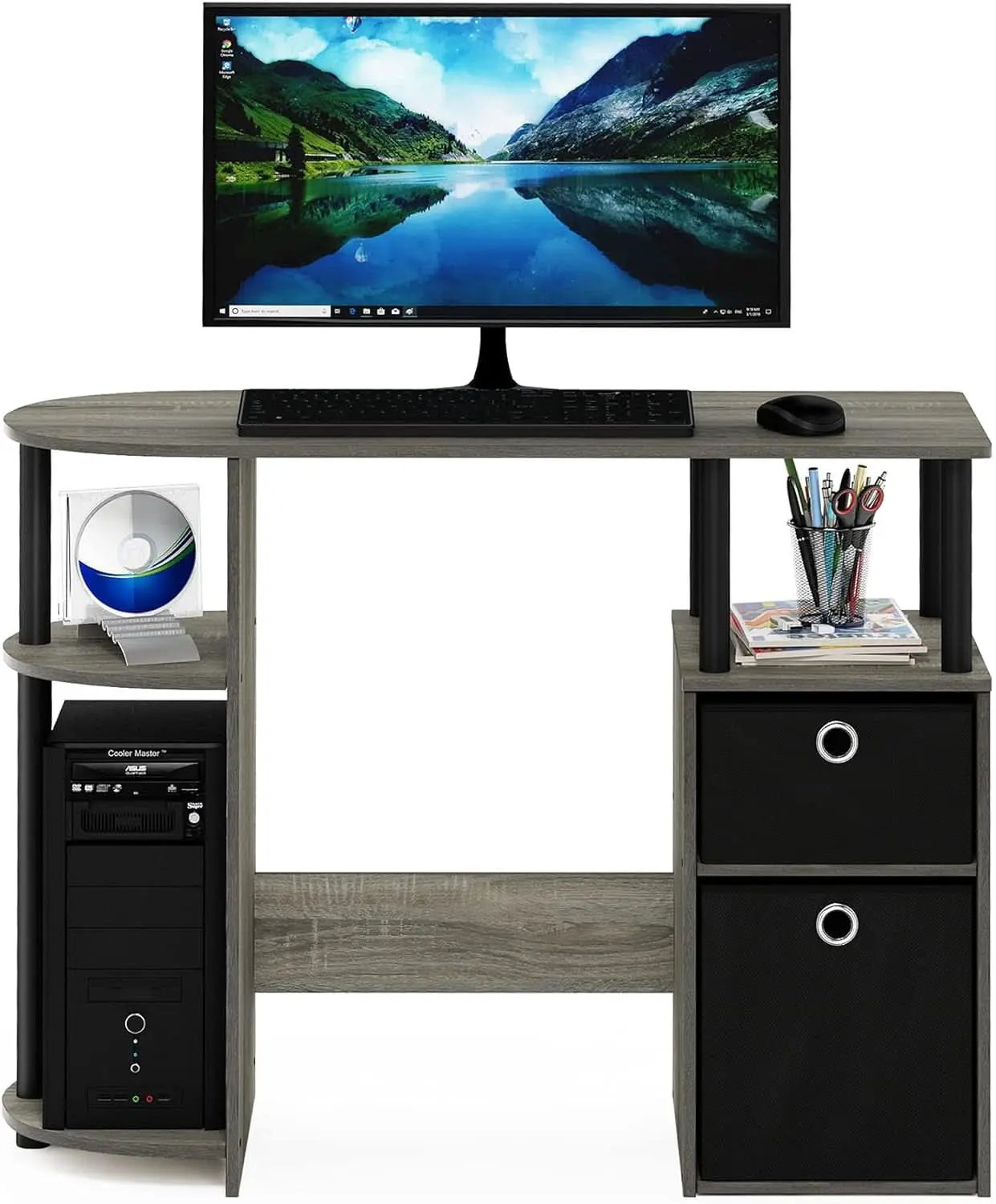 Jaya Simplistic Computer Desk CPU Shelf Oak Grey Black from PriceLows™