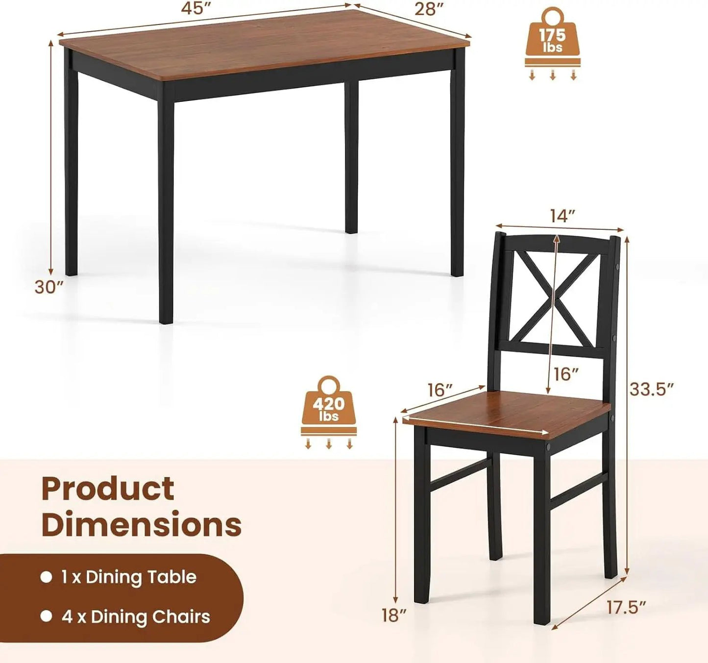 Executive Solid Rubber Wood Space Saving Dining Set from PriceLows™