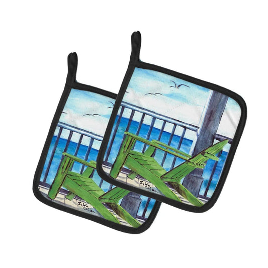 Pot Holder Set of 2 | Heat Resistant Quilted Hot Pads | 7.5 x 7.5 Inch | Adirondack Chairs