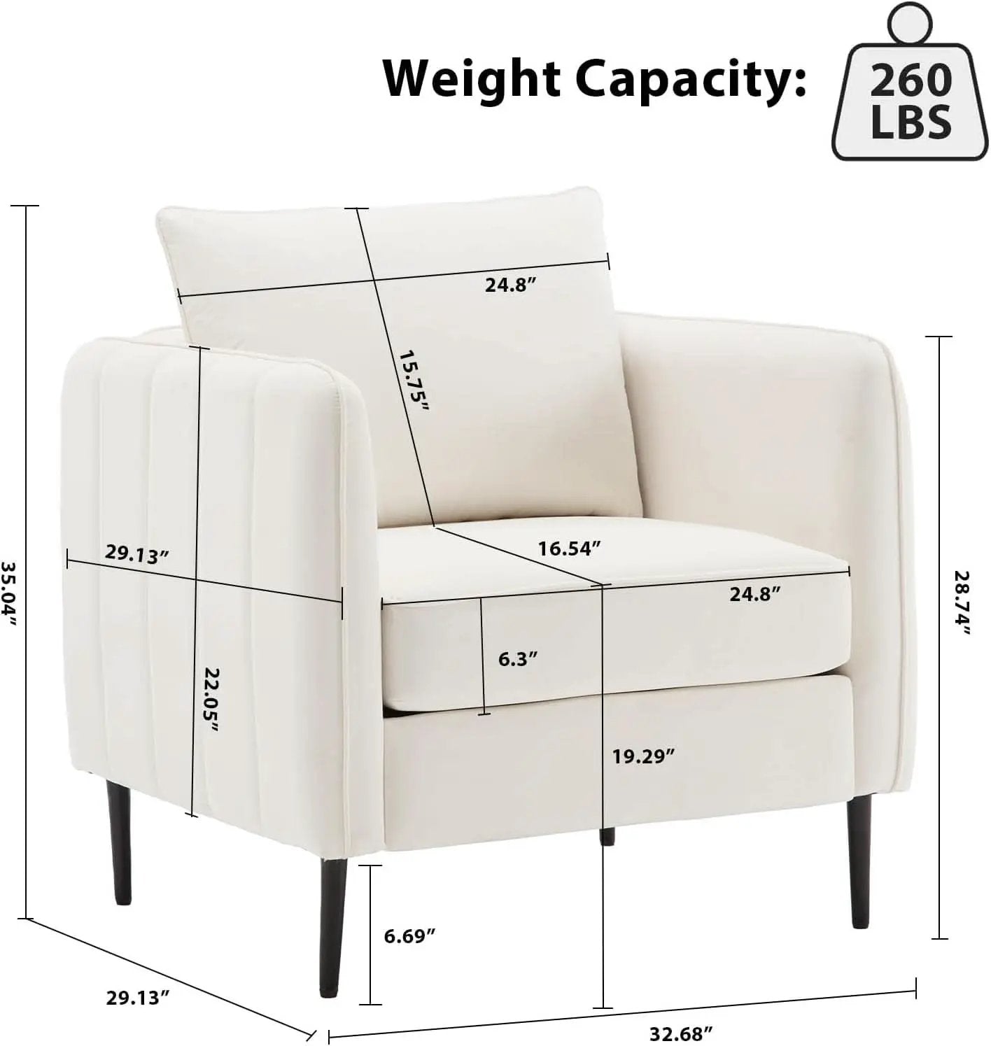 Soft Modern Velvet Accent Chair With Square Arm Beige from PriceLows™